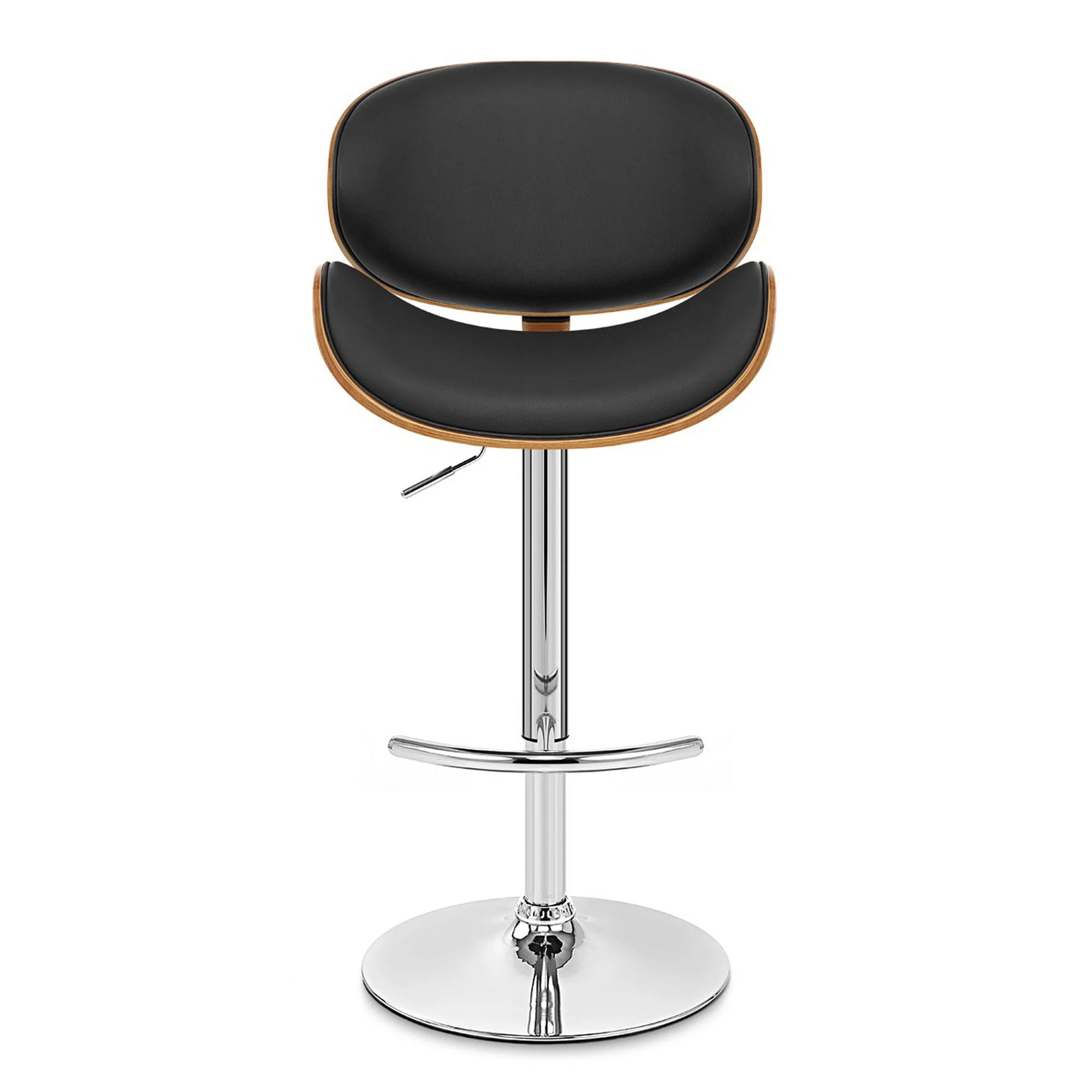45" Black And Silver Faux Leather And Solid Wood Swivel Low Back Adjustable Height Bar Chair With Footrest By Homeroots - Image 4