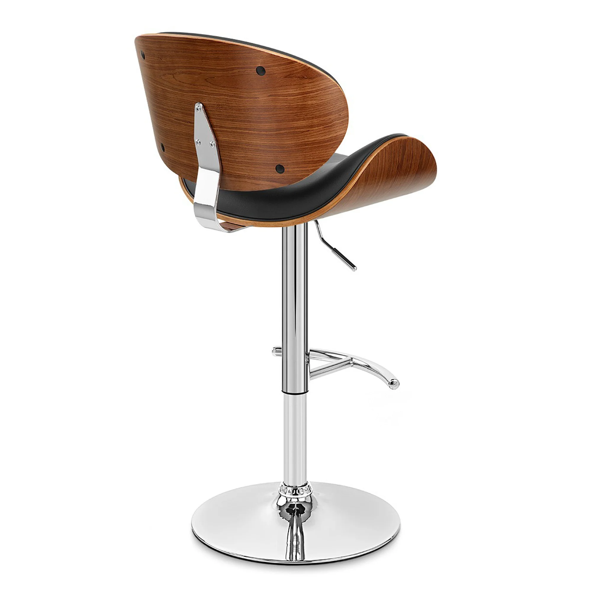 45" Black And Silver Faux Leather And Solid Wood Swivel Low Back Adjustable Height Bar Chair With Footrest By Homeroots - Image 5