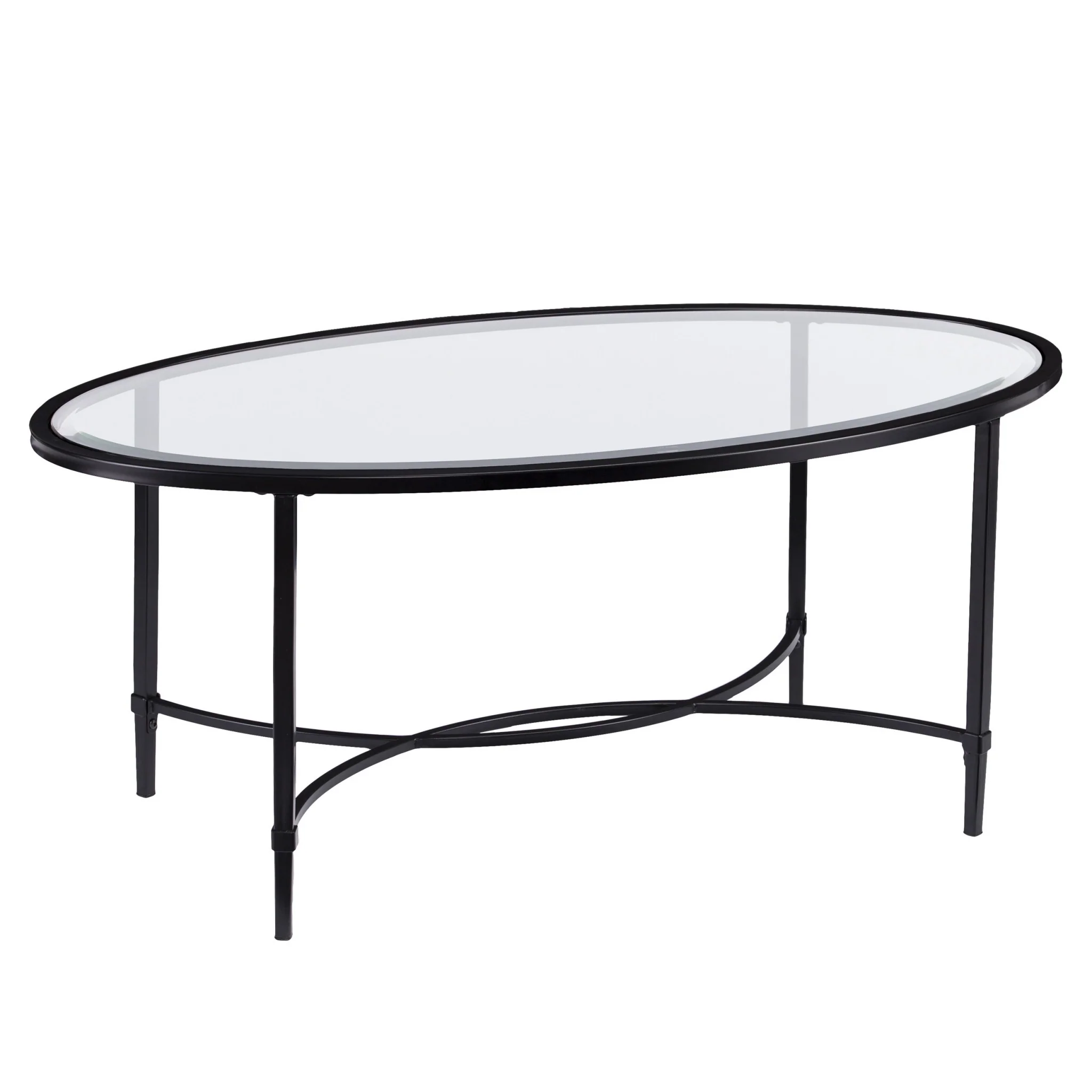 45" Black Glass And Metal Oval Coffee Table By Homeroots - Image 2