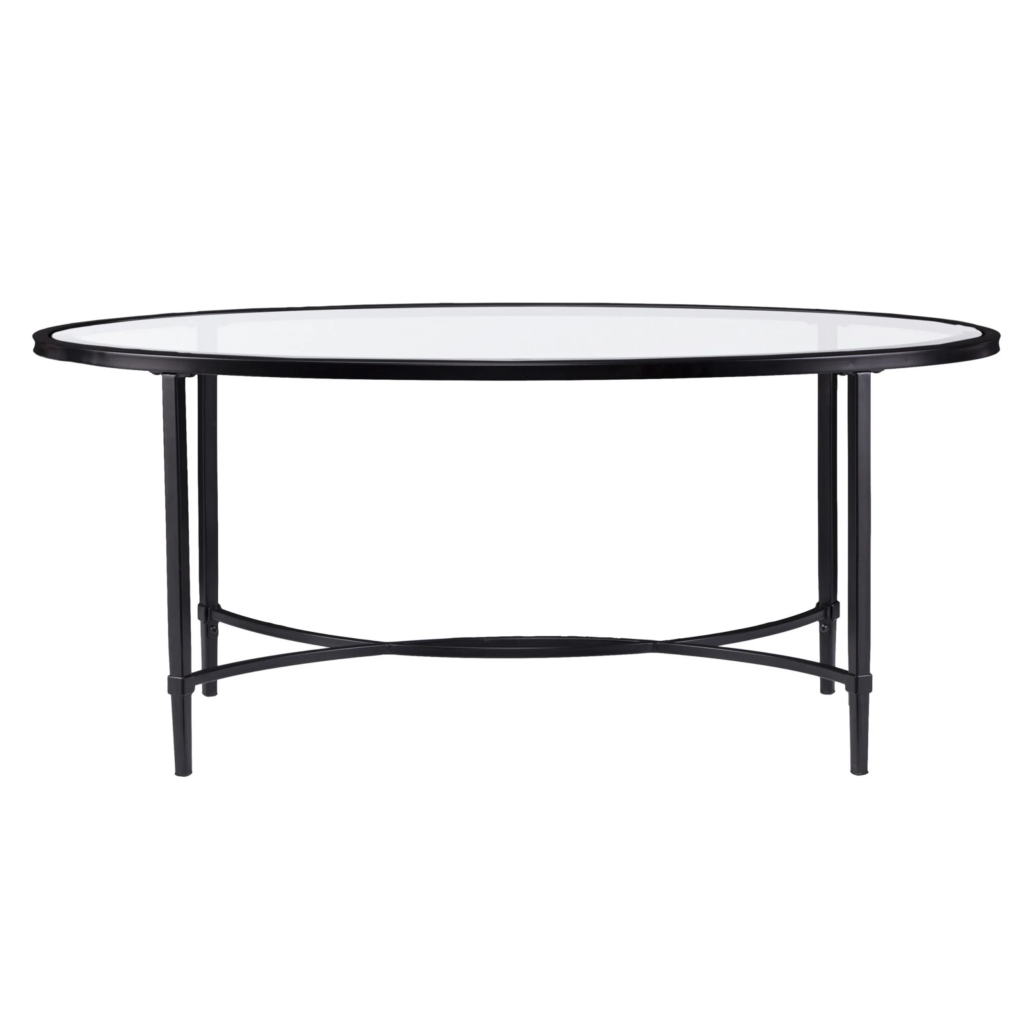 45" Black Glass And Metal Oval Coffee Table By Homeroots - Image 5