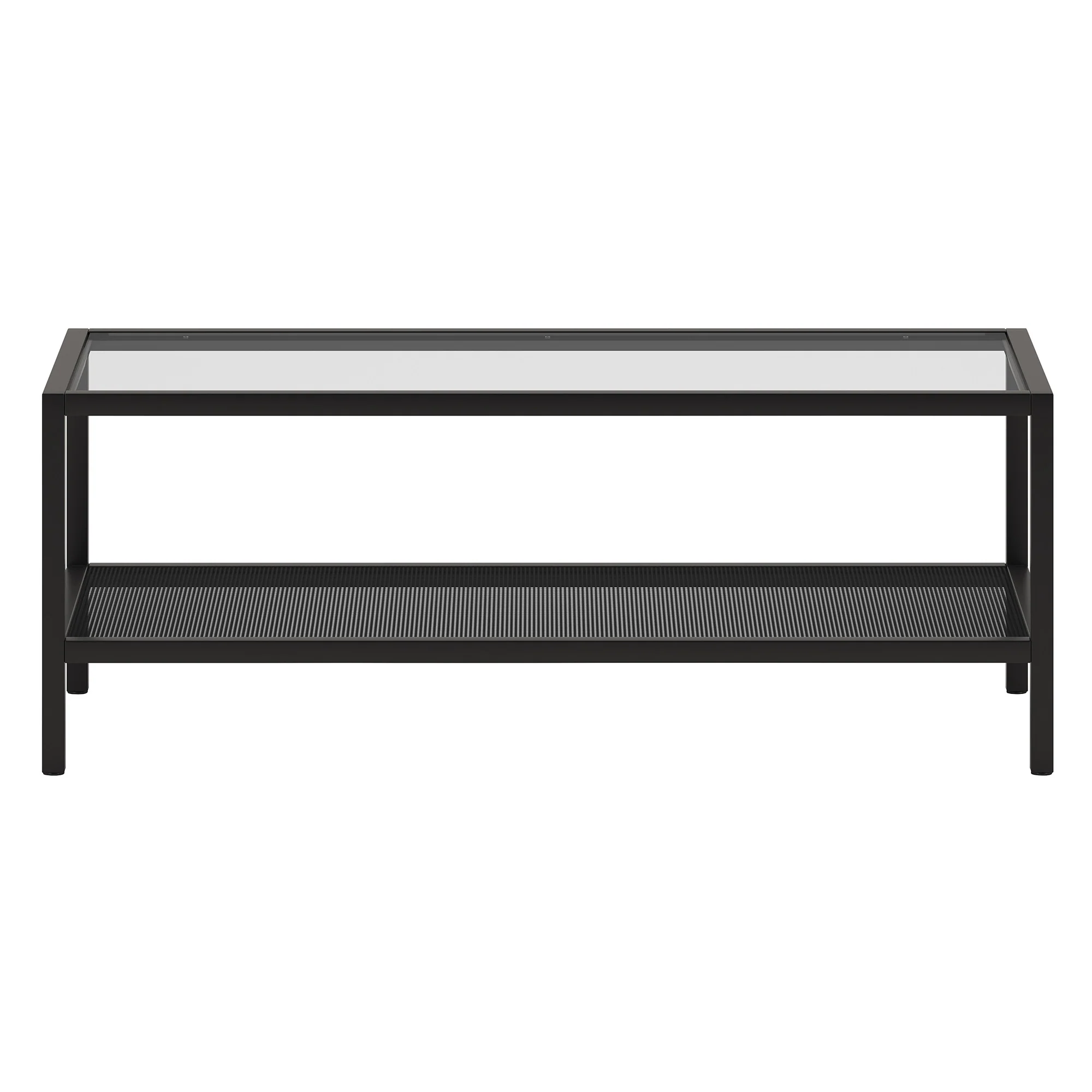 45" Black Glass Rectangular Coffee Table With Shelf By Homeroots - Image 2
