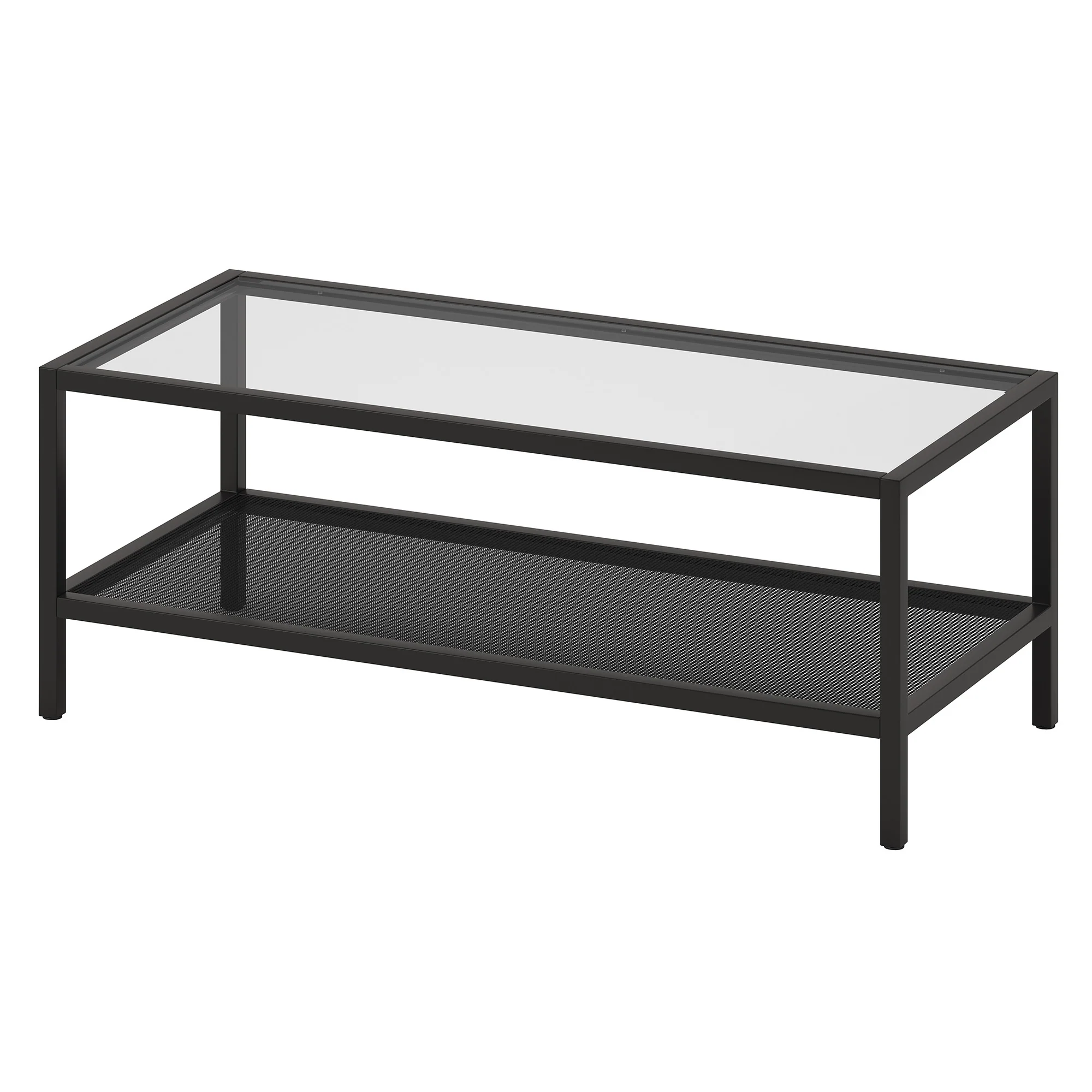 45" Black Glass Rectangular Coffee Table With Shelf By Homeroots - Image 3