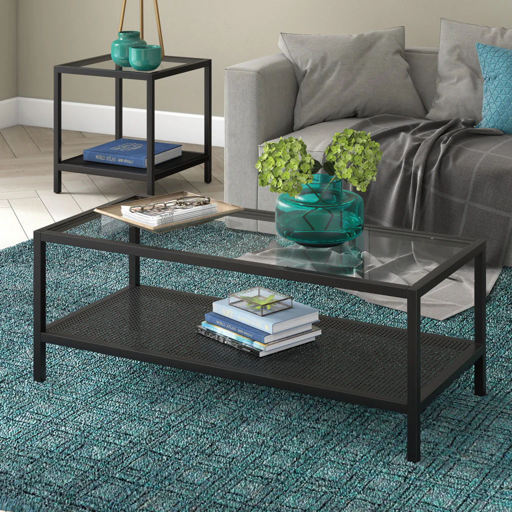 45" Black Glass Rectangular Coffee Table With Shelf By Homeroots - Image 7