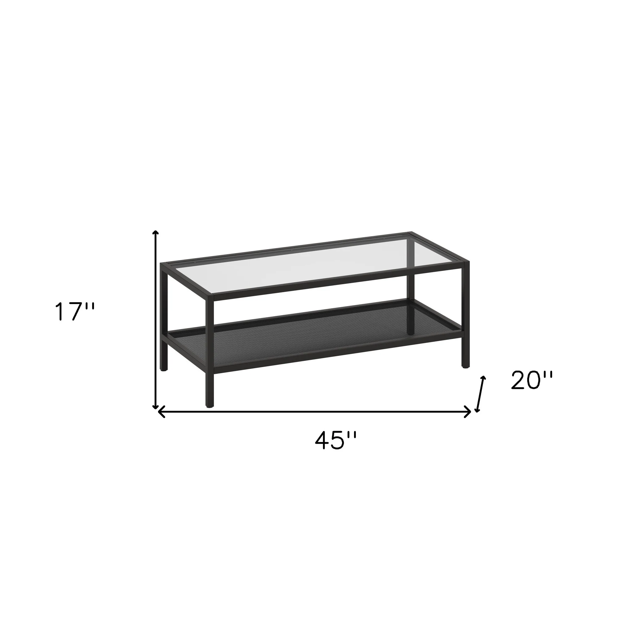 45" Black Glass Rectangular Coffee Table With Shelf By Homeroots - Image 8