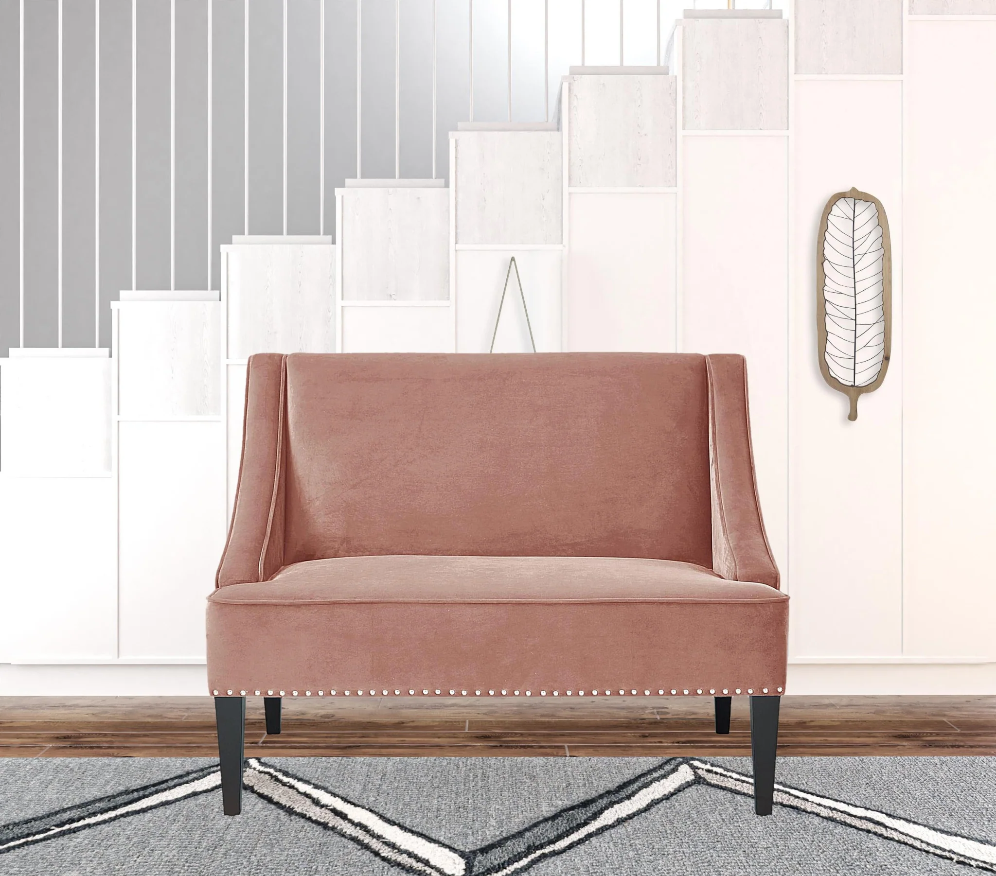 45" Blush And Brown Upholstered Velvet Bench By Homeroots - Image 5