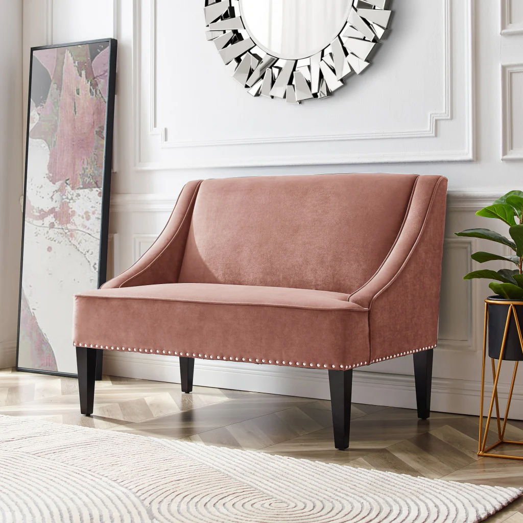45" Blush And Brown Upholstered Velvet Bench By Homeroots - Image 8