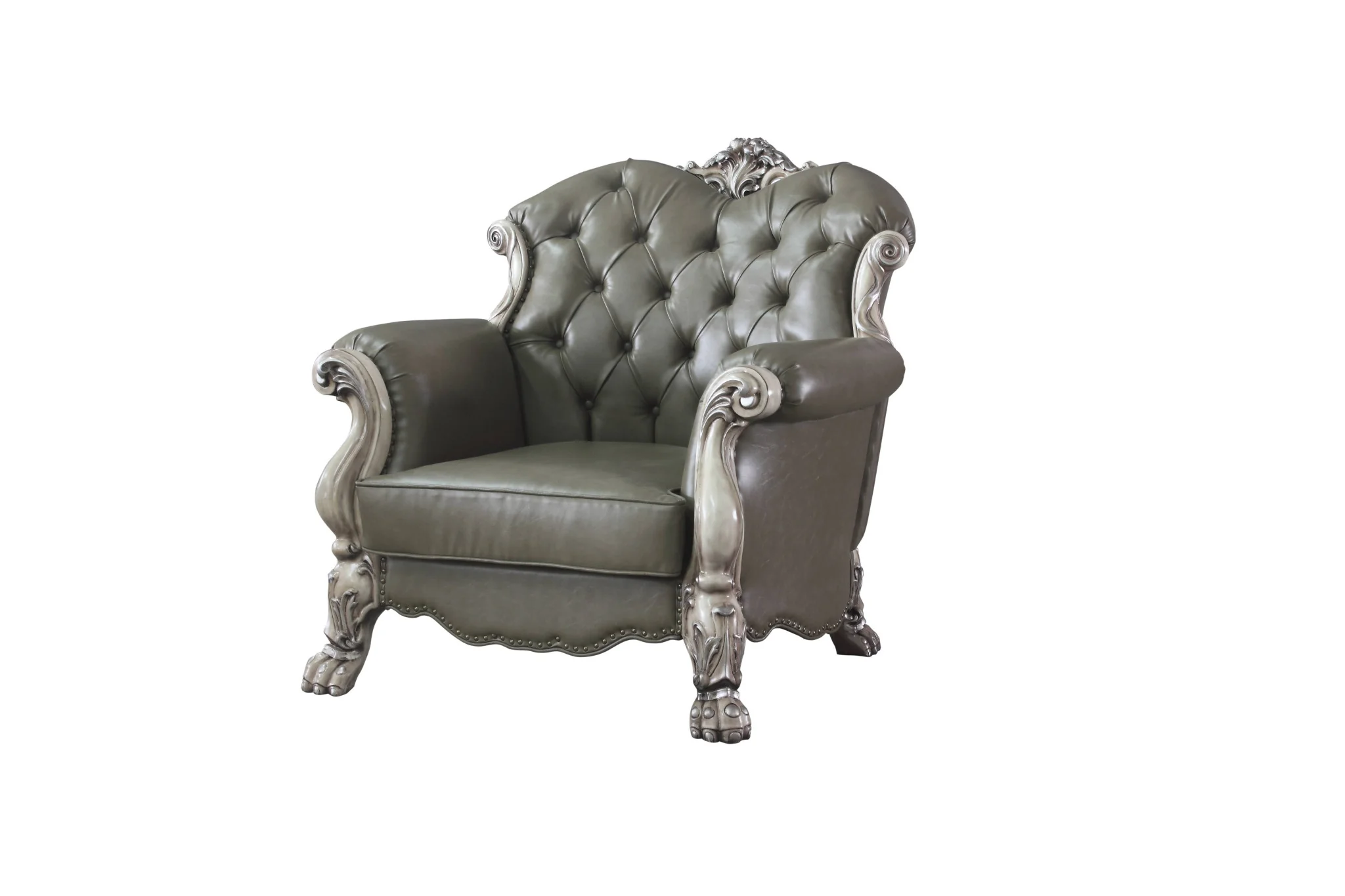 45" Bone White Faux Leather And Vintage Bone White Arm Chair By Homeroots - Image 2