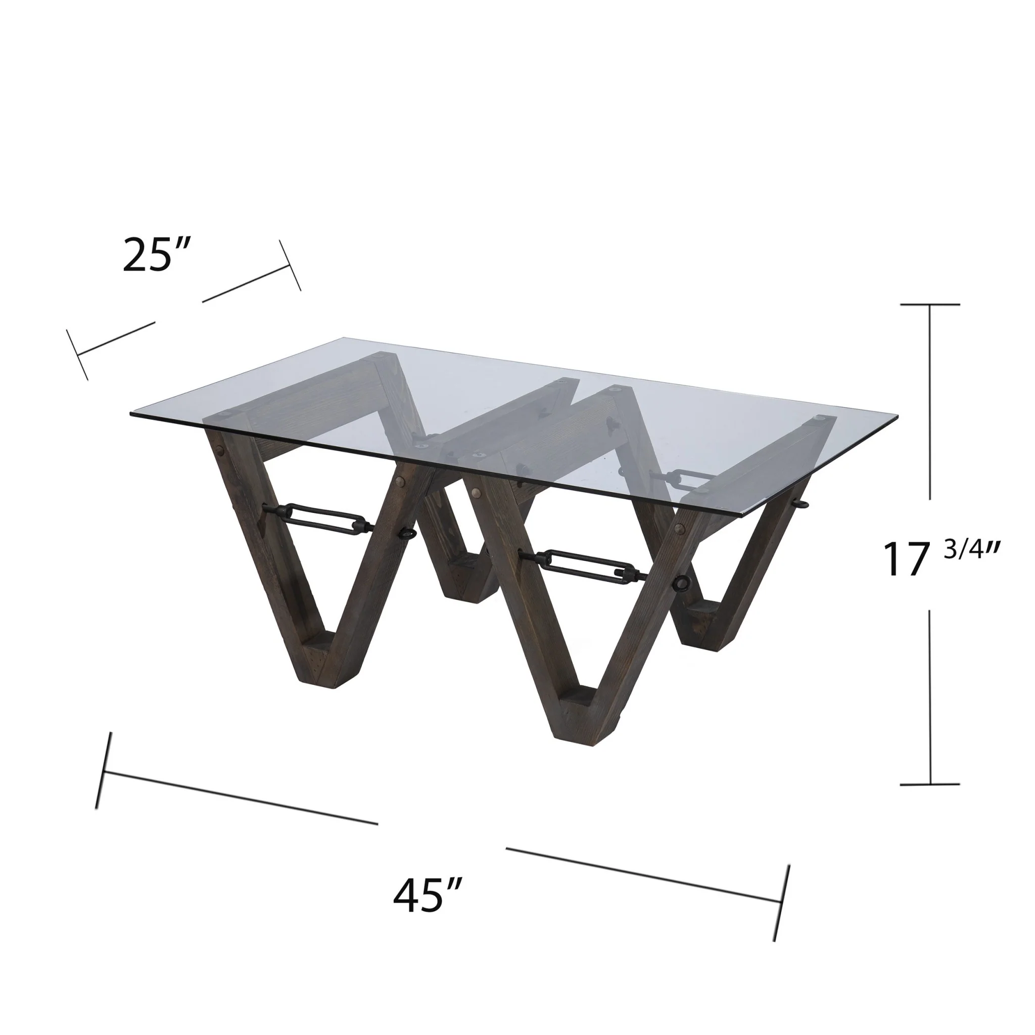 45" Brown Glass And Solid Wood Rectangular Coffee Table By Homeroots - Image 6
