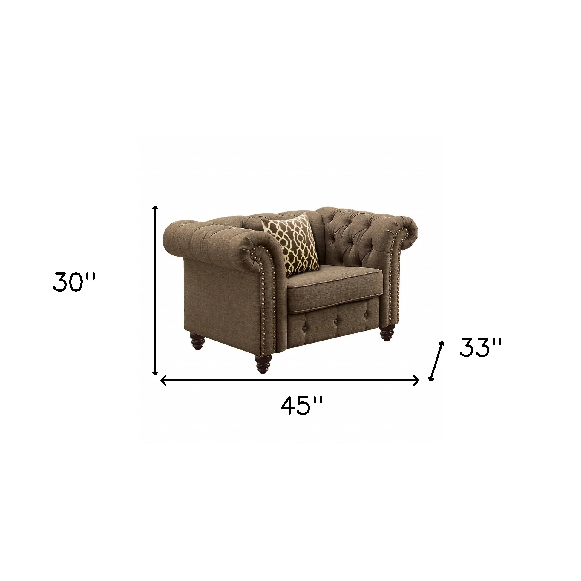45" Brown Linen And Black Tufted Chesterfield Chair By Homeroots - Image 4