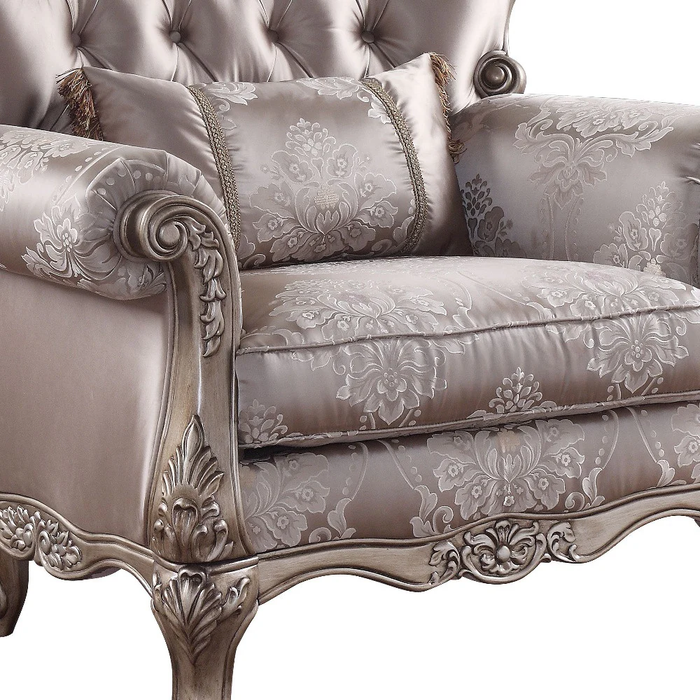 45" Champagne Fabric Floral Tufted Arm Chair By Homeroots - Image 3