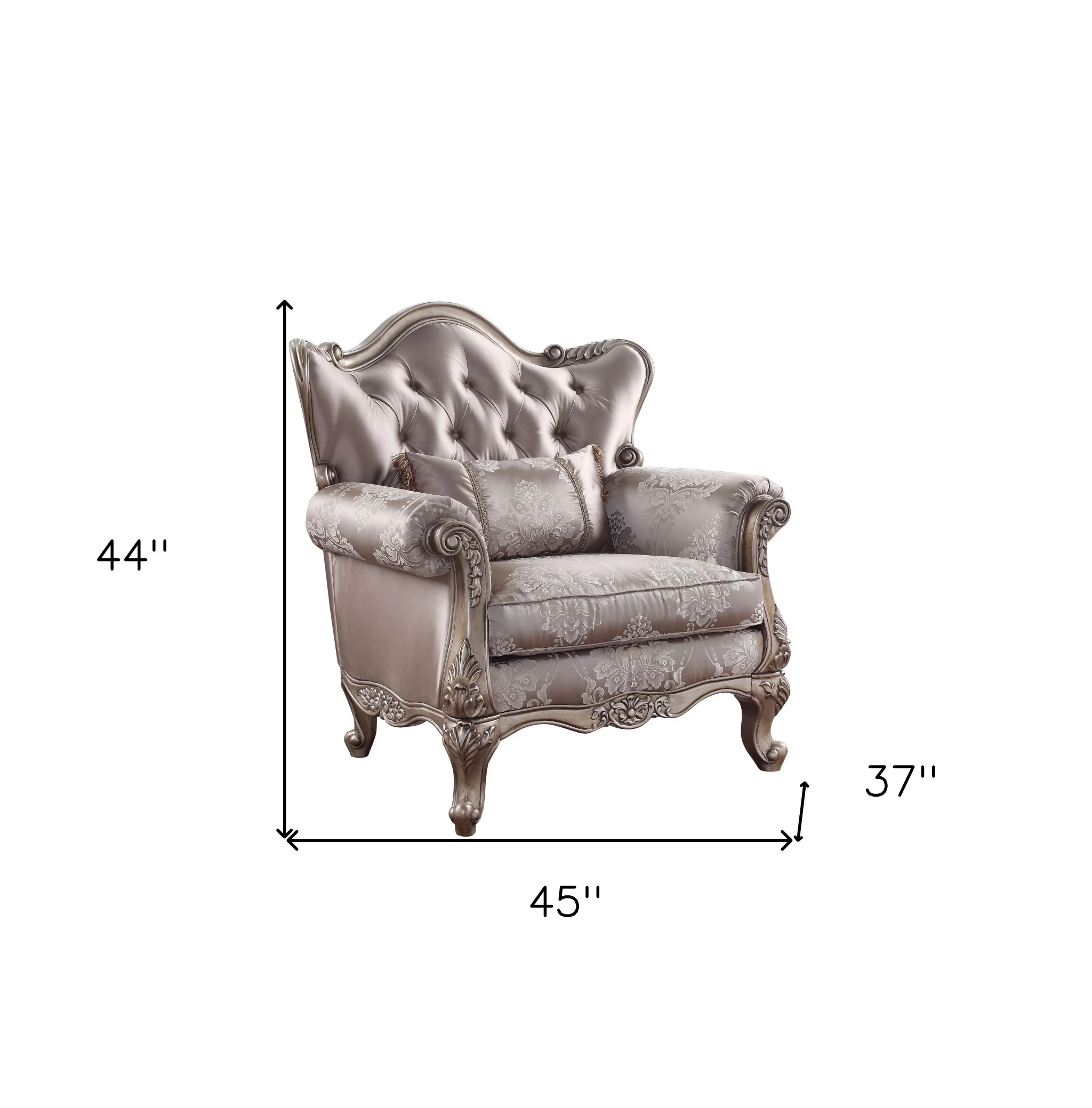 45" Champagne Fabric Floral Tufted Arm Chair By Homeroots - Image 5