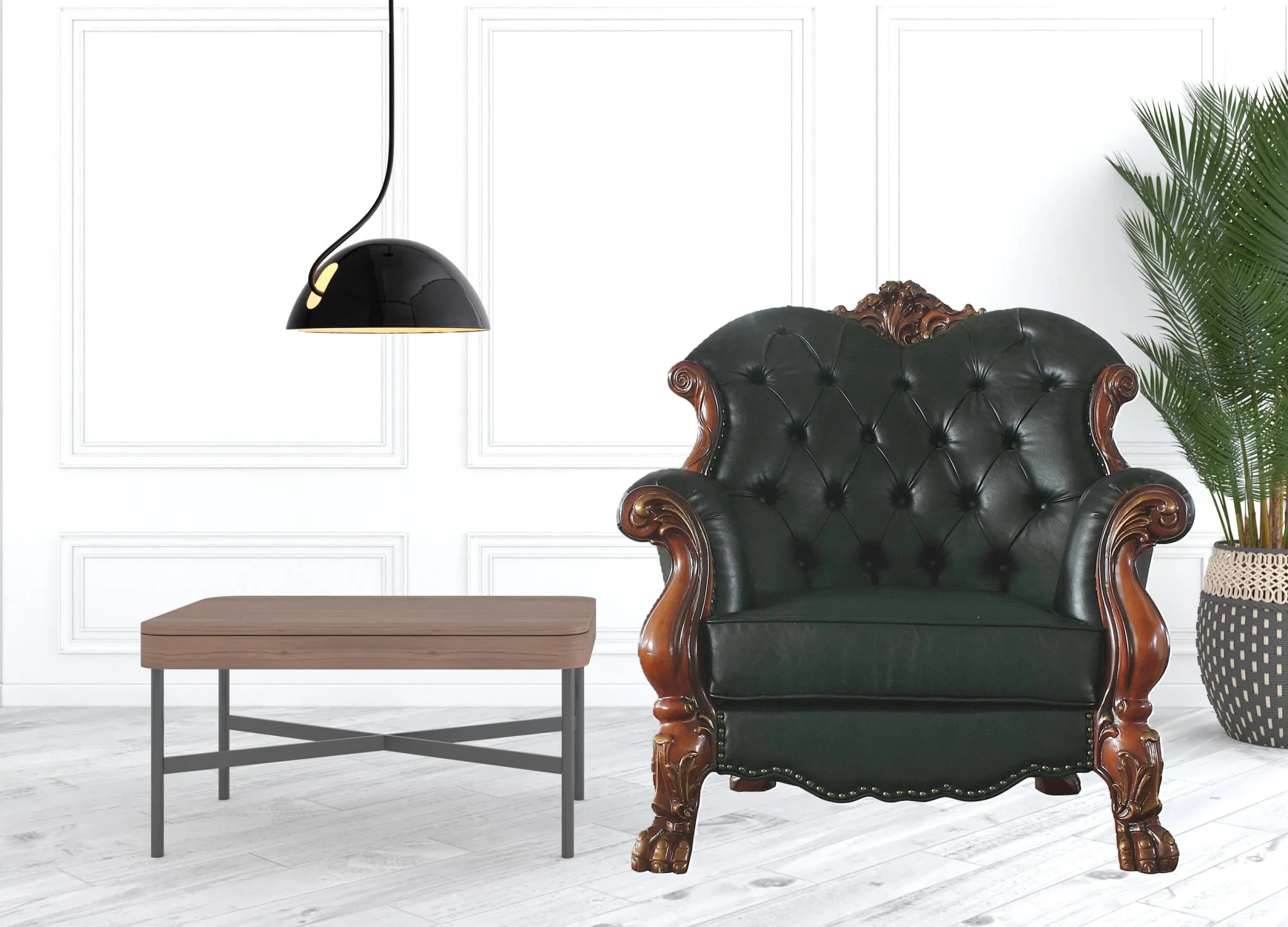 45" Cherry Oak Faux Leather Arm Chair By Homeroots - Image 4
