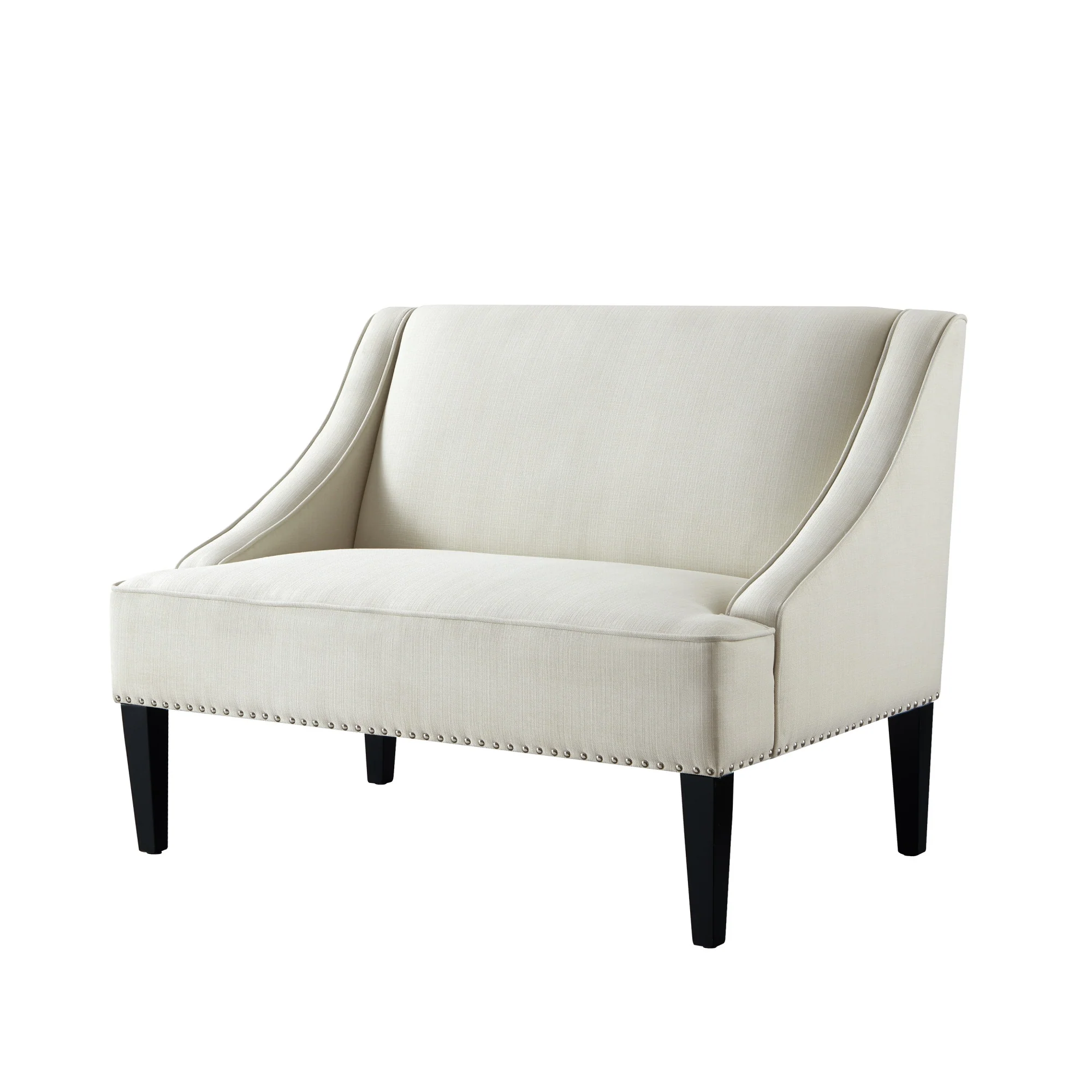 45" Cream And Black Upholstered Linen Bench By Homeroots - Image 2