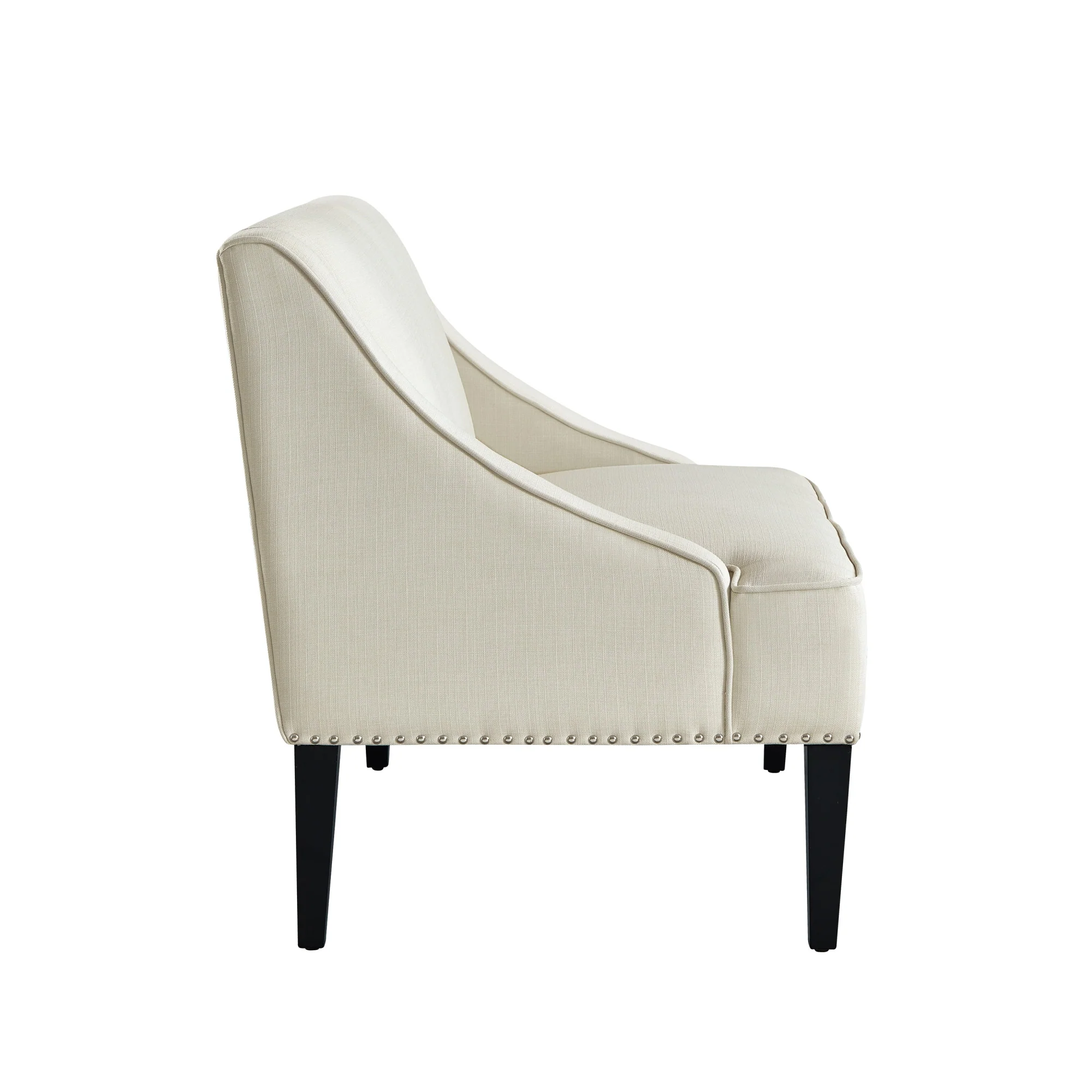 45" Cream And Black Upholstered Linen Bench By Homeroots - Image 4