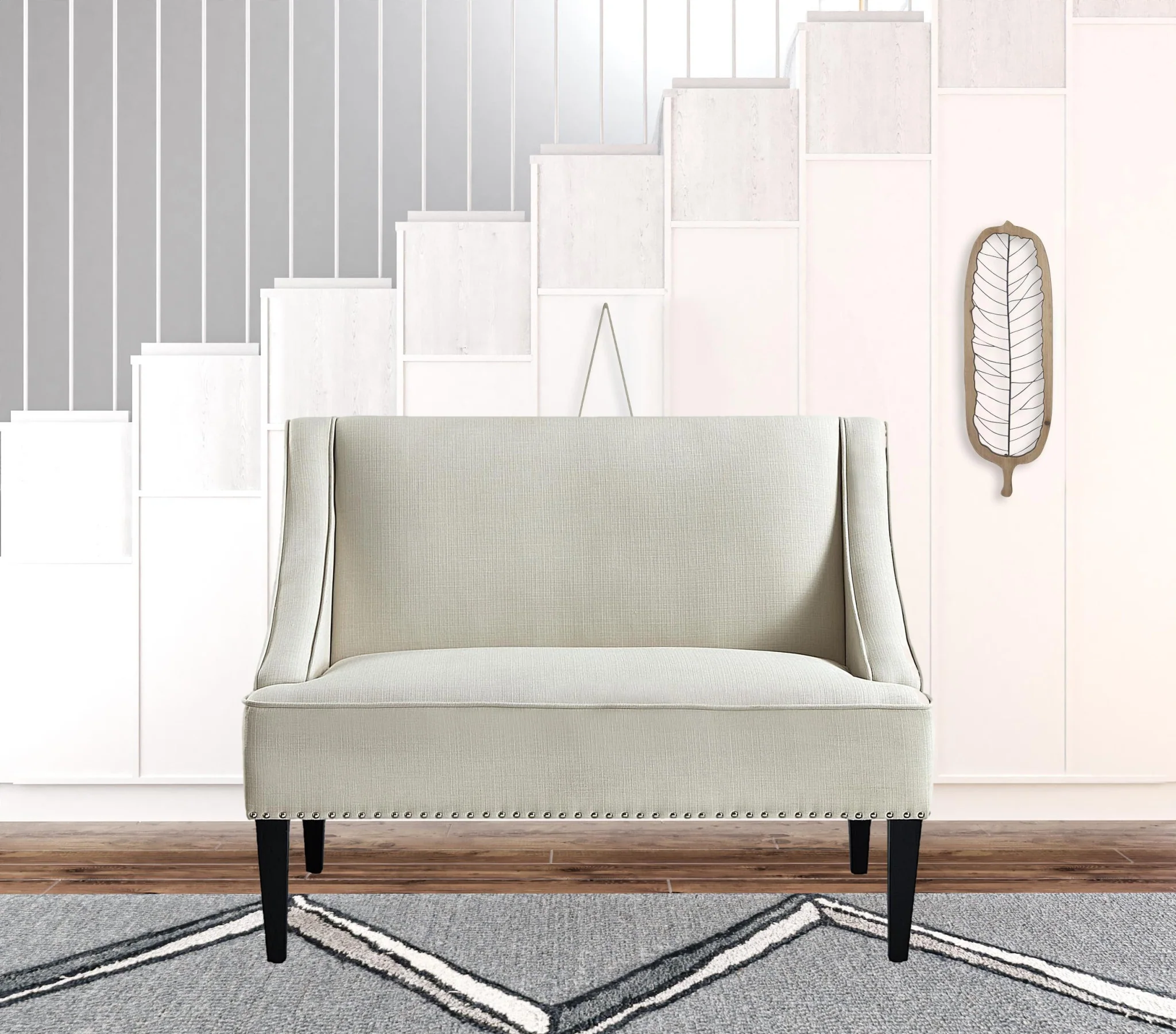 45" Cream And Black Upholstered Linen Bench By Homeroots - Image 5