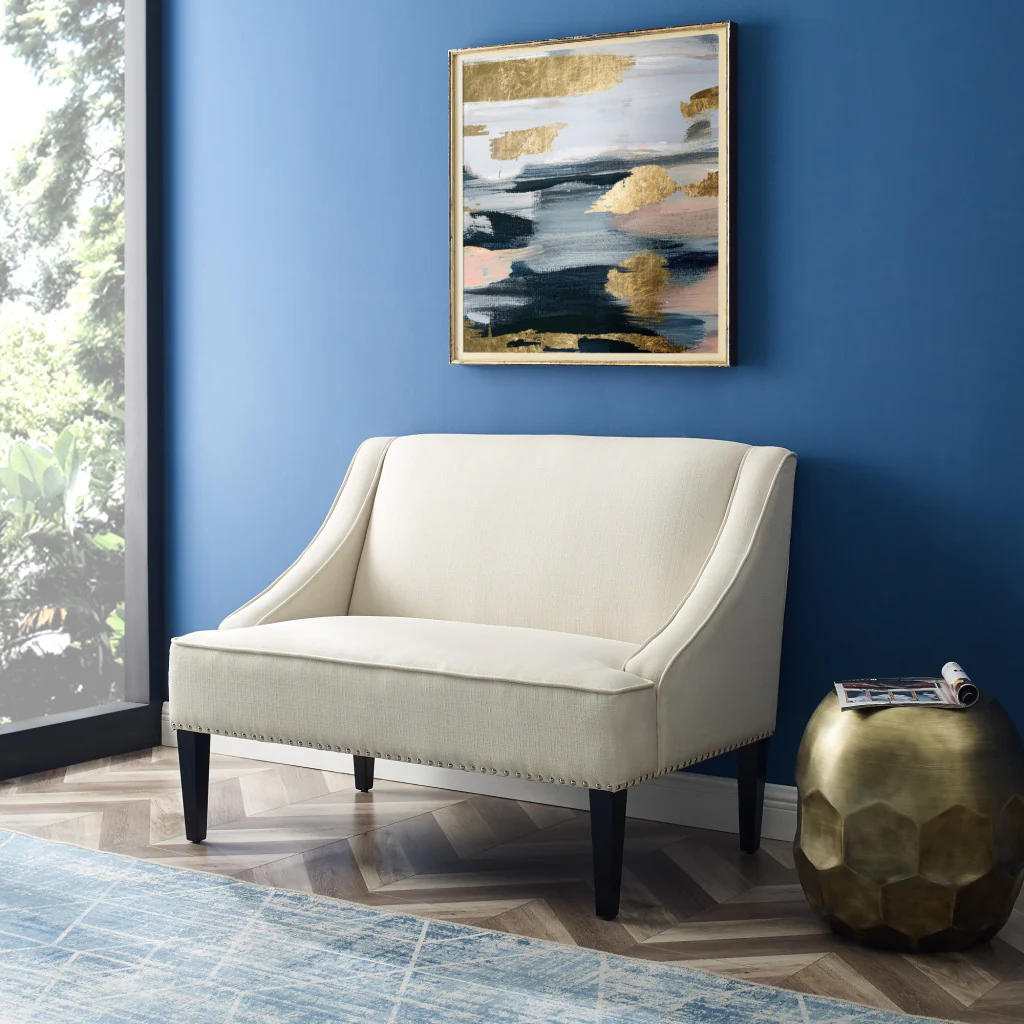 45" Cream And Black Upholstered Linen Bench By Homeroots - Image 8
