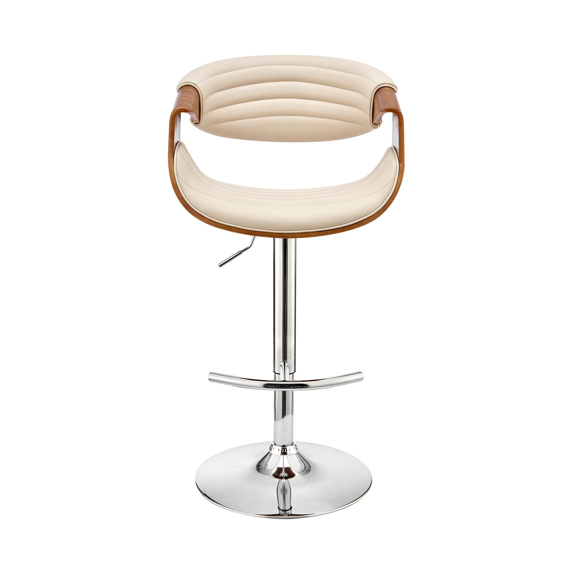 45" Cream Faux Leather And Iron Swivel Low Back Adjustable Height Bar Chair By Homeroots - Image 2