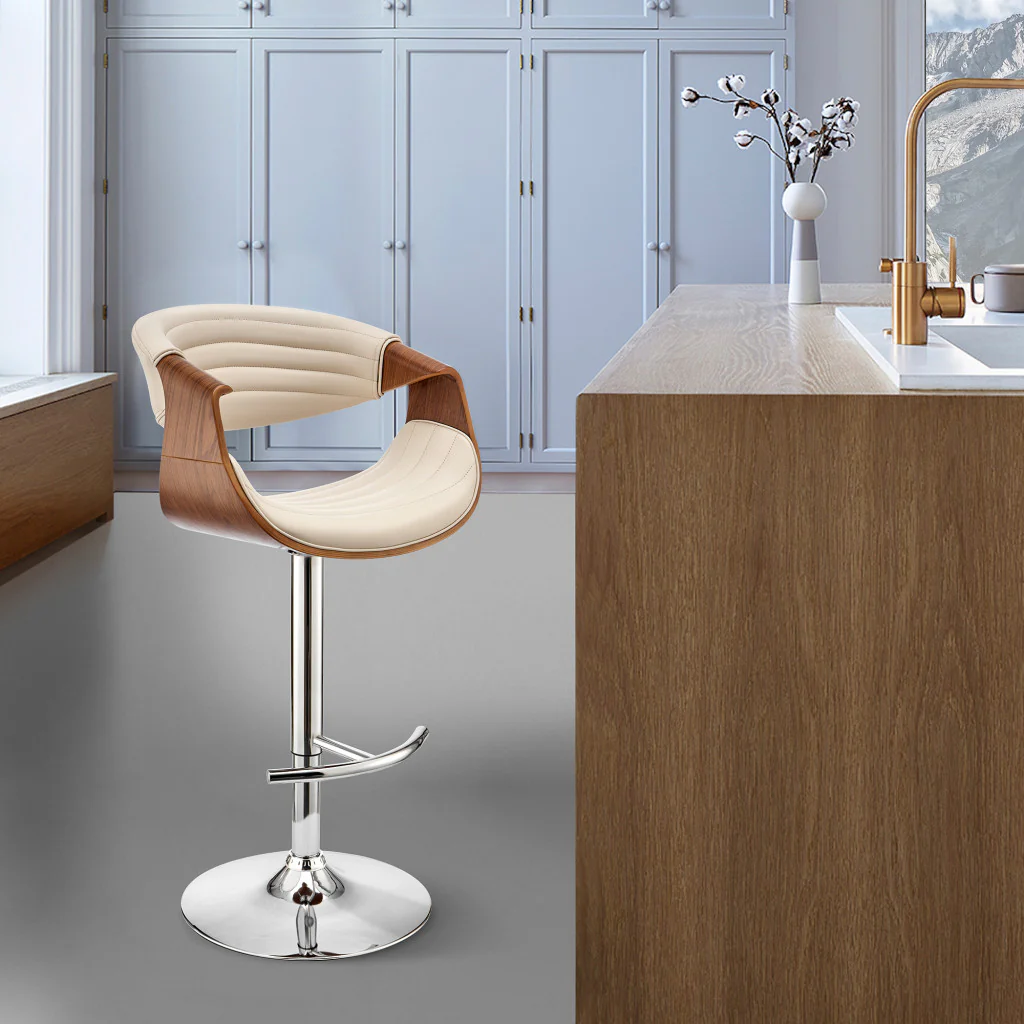 45" Cream Faux Leather And Iron Swivel Low Back Adjustable Height Bar Chair By Homeroots - Image 9