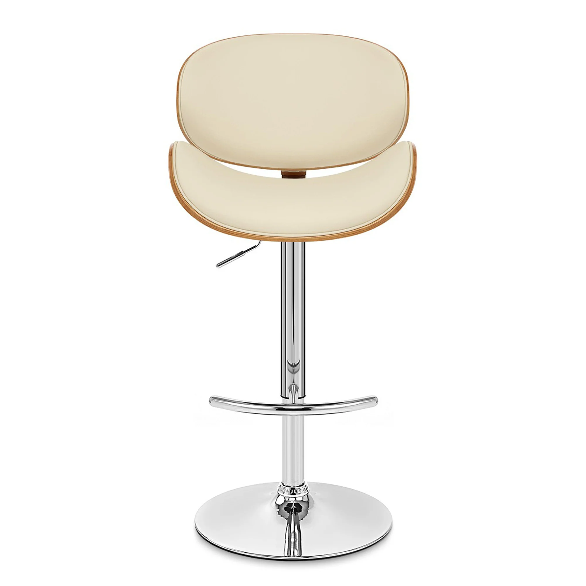 45" Cream Faux Leather And Solid Wood Swivel Adjustable Height Bar Chair By Homeroots - Image 3