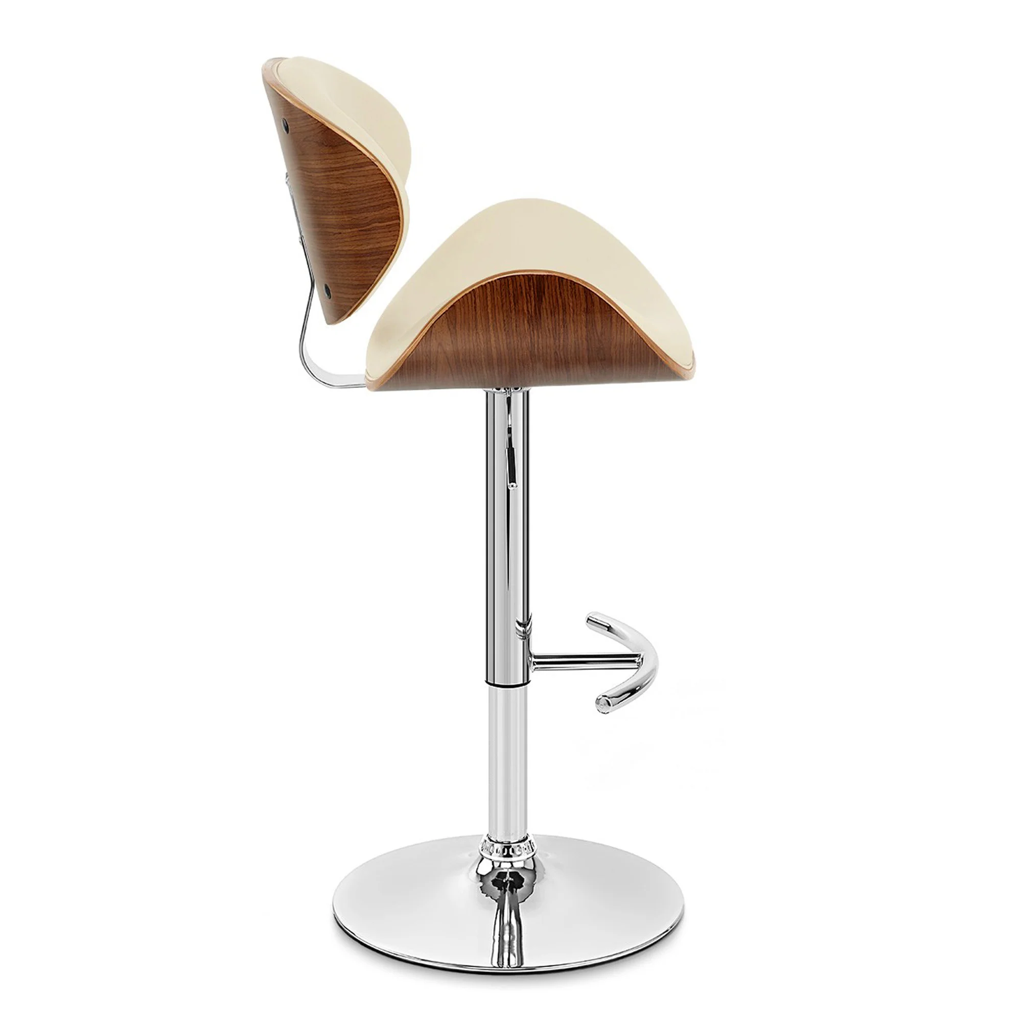 45" Cream Faux Leather And Solid Wood Swivel Adjustable Height Bar Chair By Homeroots - Image 4