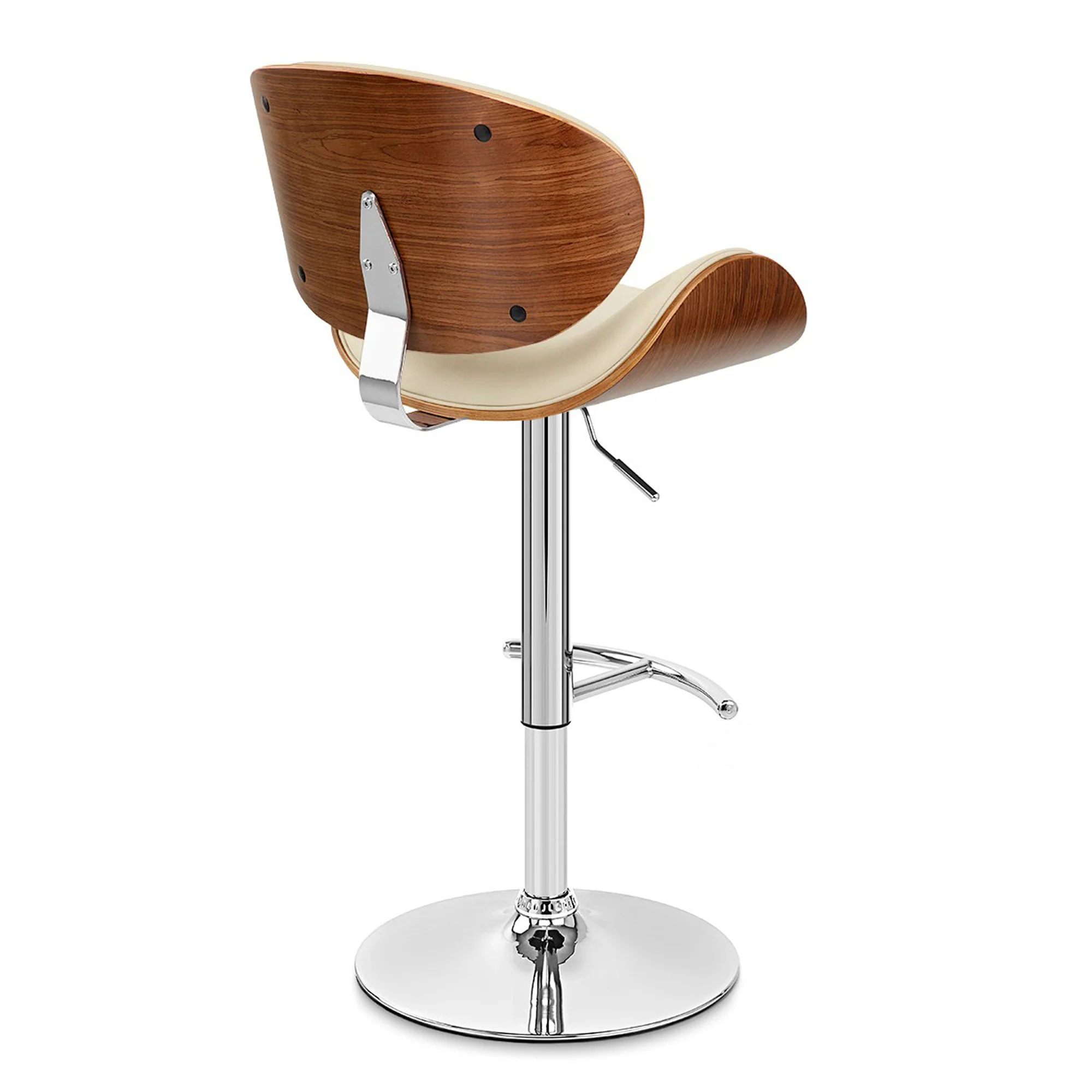 45" Cream Faux Leather And Solid Wood Swivel Adjustable Height Bar Chair By Homeroots - Image 5