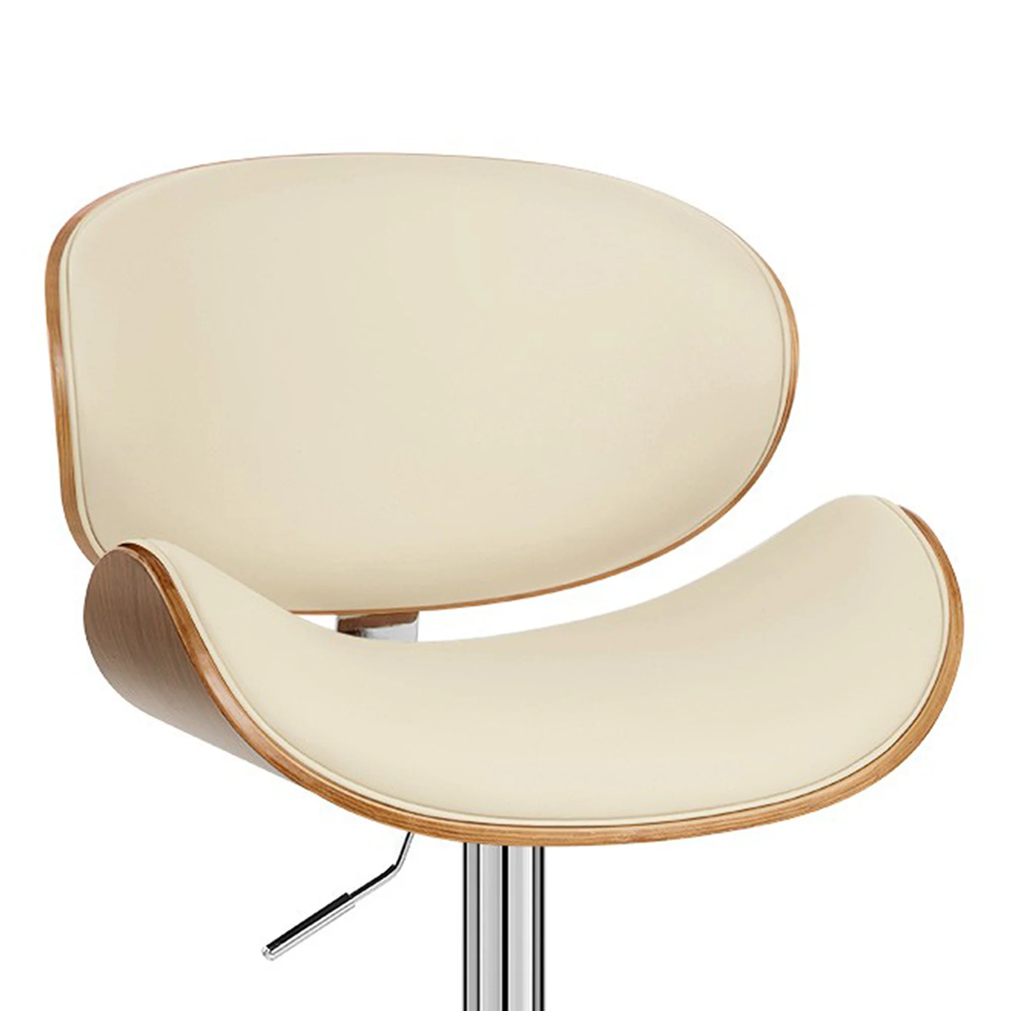 45" Cream Faux Leather And Solid Wood Swivel Adjustable Height Bar Chair By Homeroots - Image 6