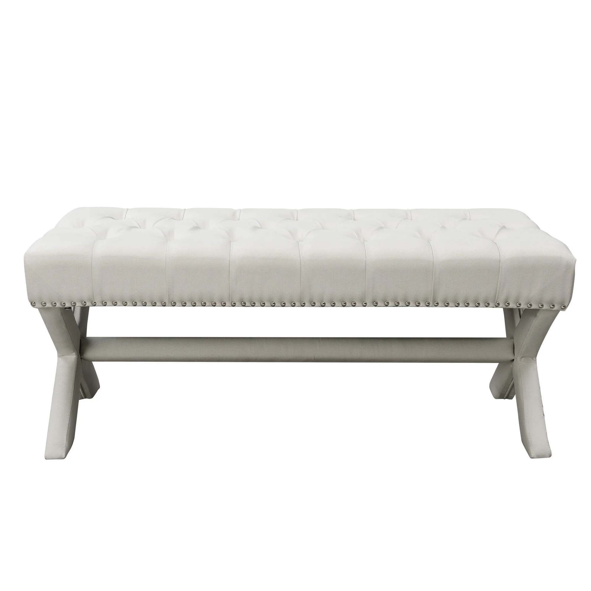 45" Cream Upholstered Linen Bench By Homeroots - Image 2