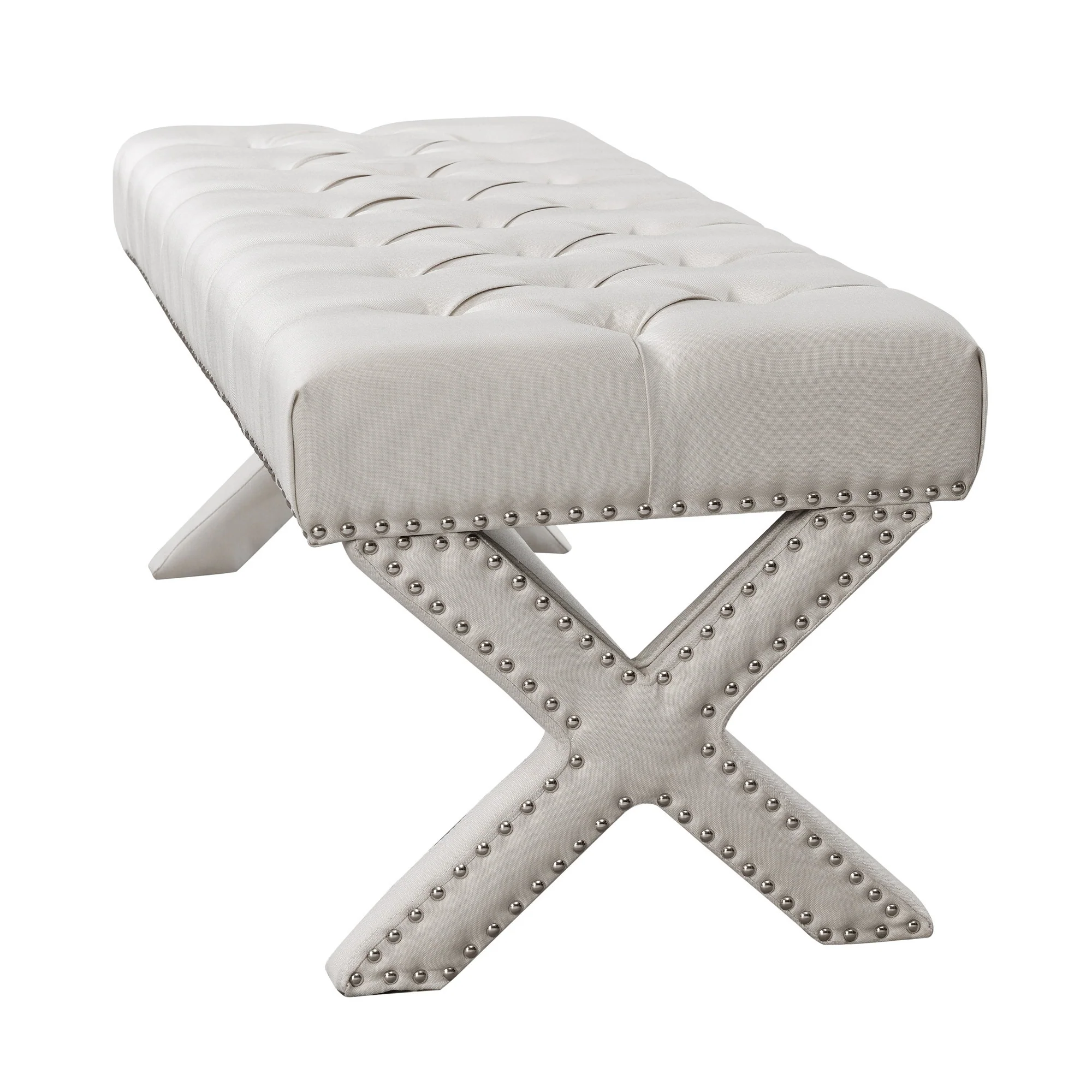 45" Cream Upholstered Linen Bench By Homeroots - Image 3