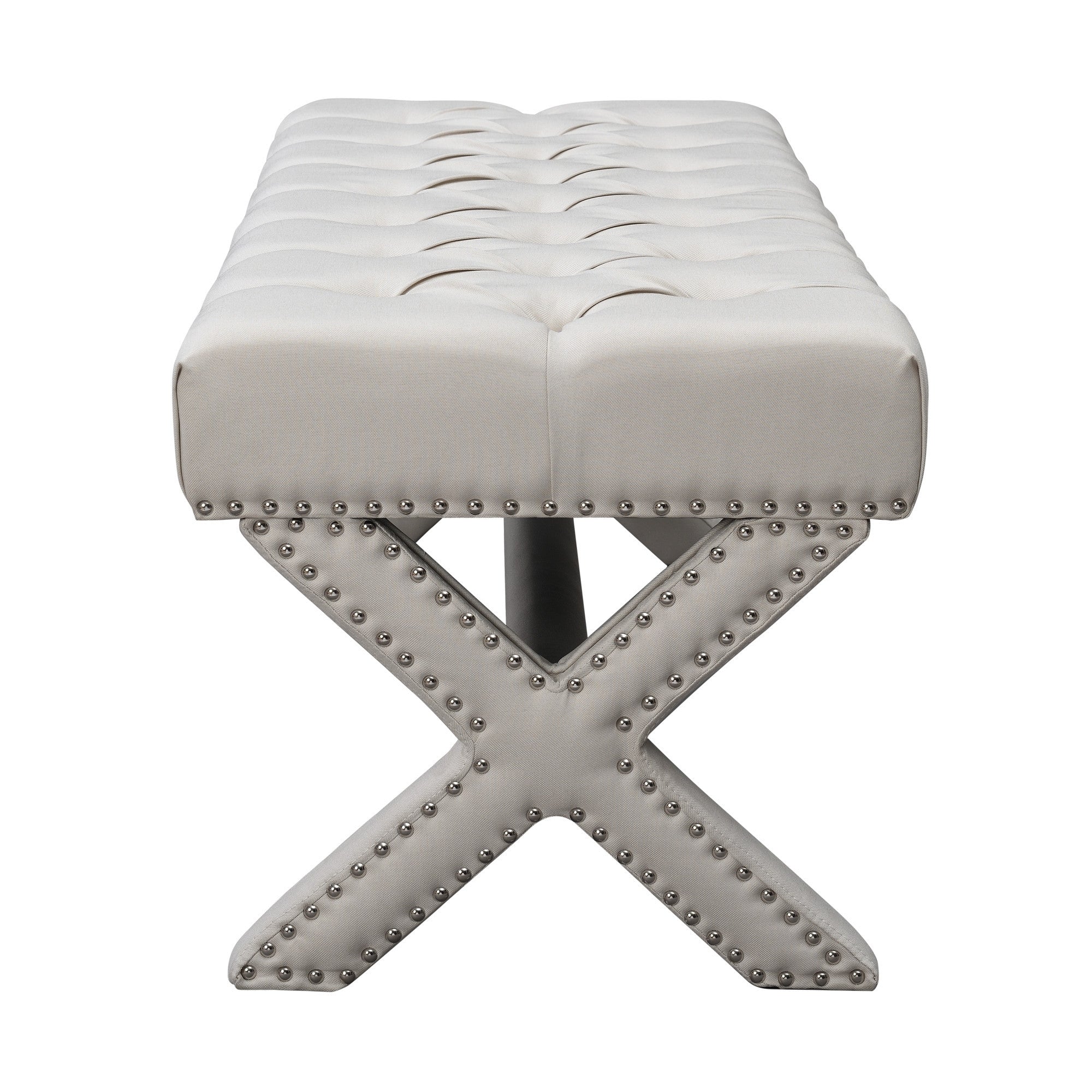 45" Cream Upholstered Linen Bench By Homeroots - Image 4