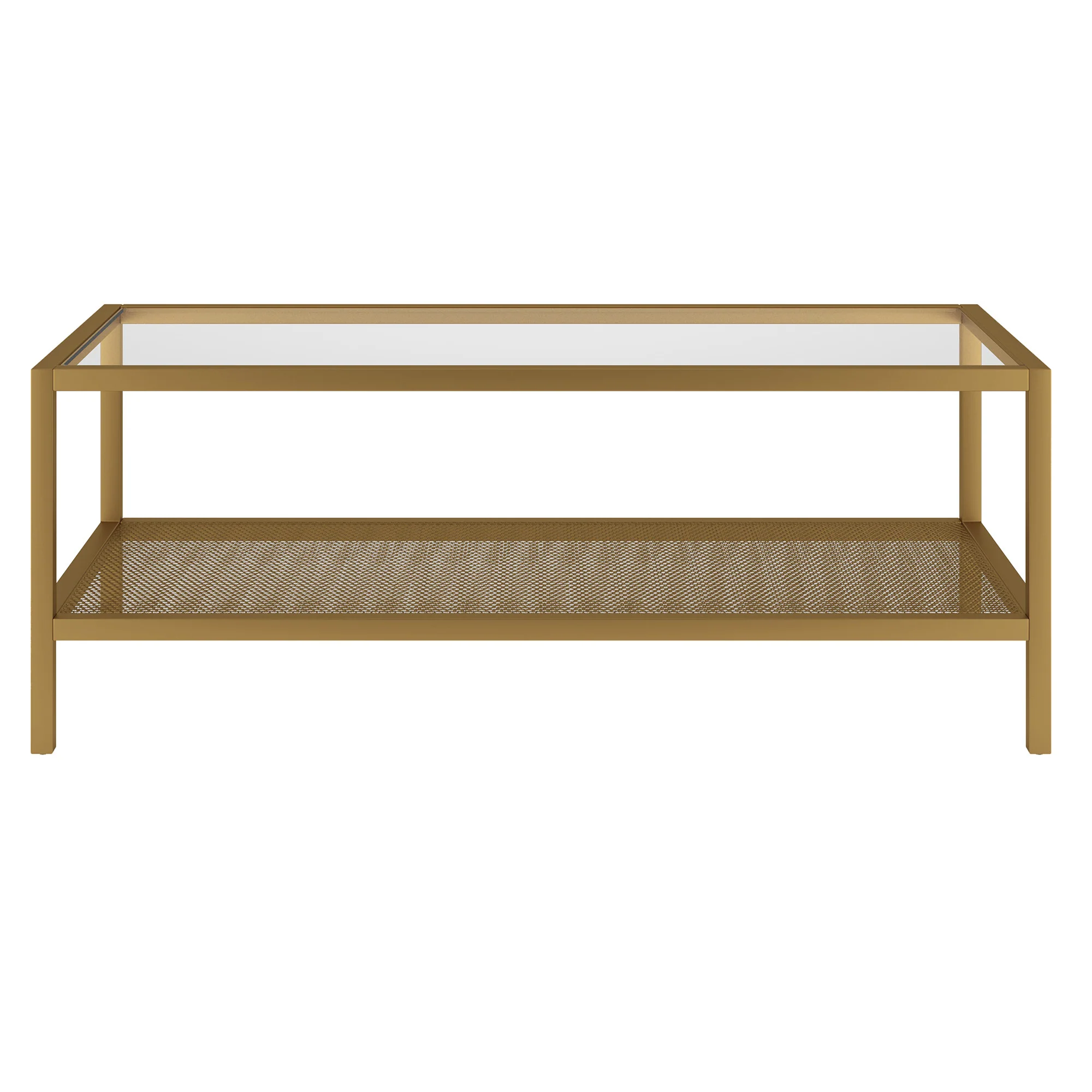 45" Gold Glass Rectangular Coffee Table With Shelf By Homeroots - Image 2