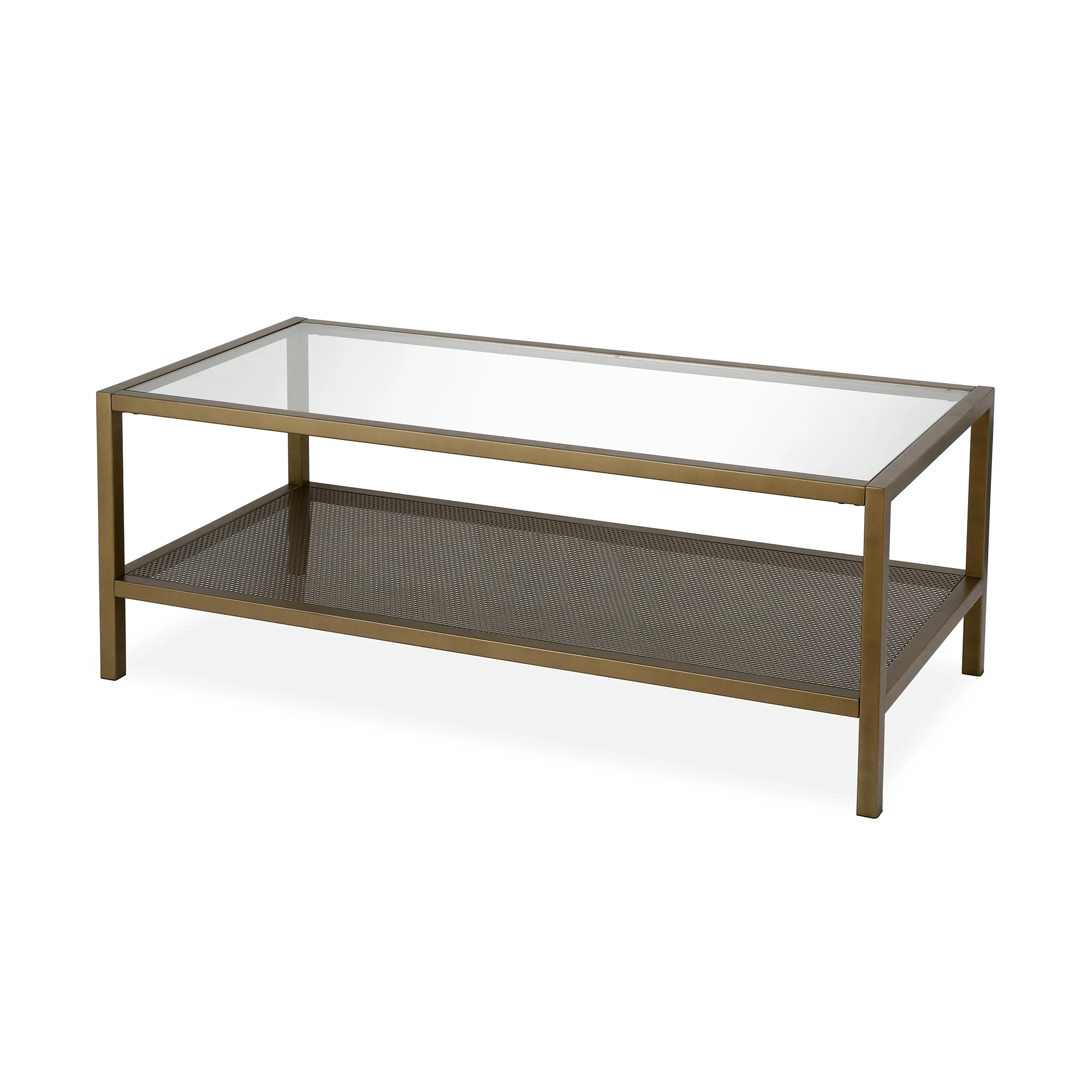 45" Gold Glass Rectangular Coffee Table With Shelf By Homeroots - Image 3