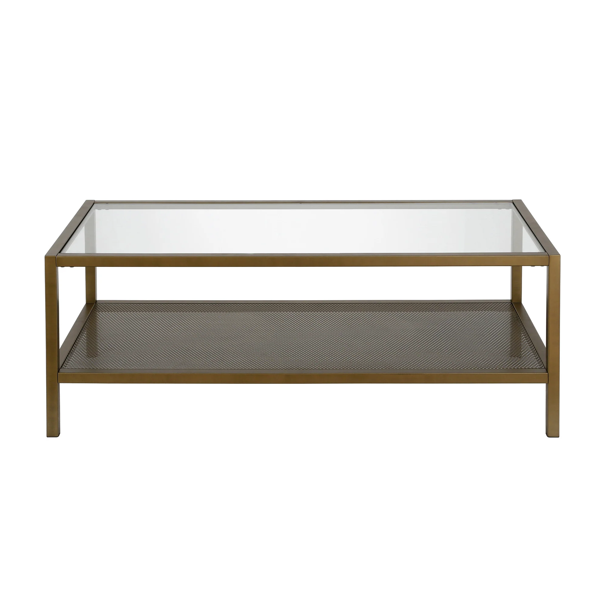 45" Gold Glass Rectangular Coffee Table With Shelf By Homeroots - Image 4