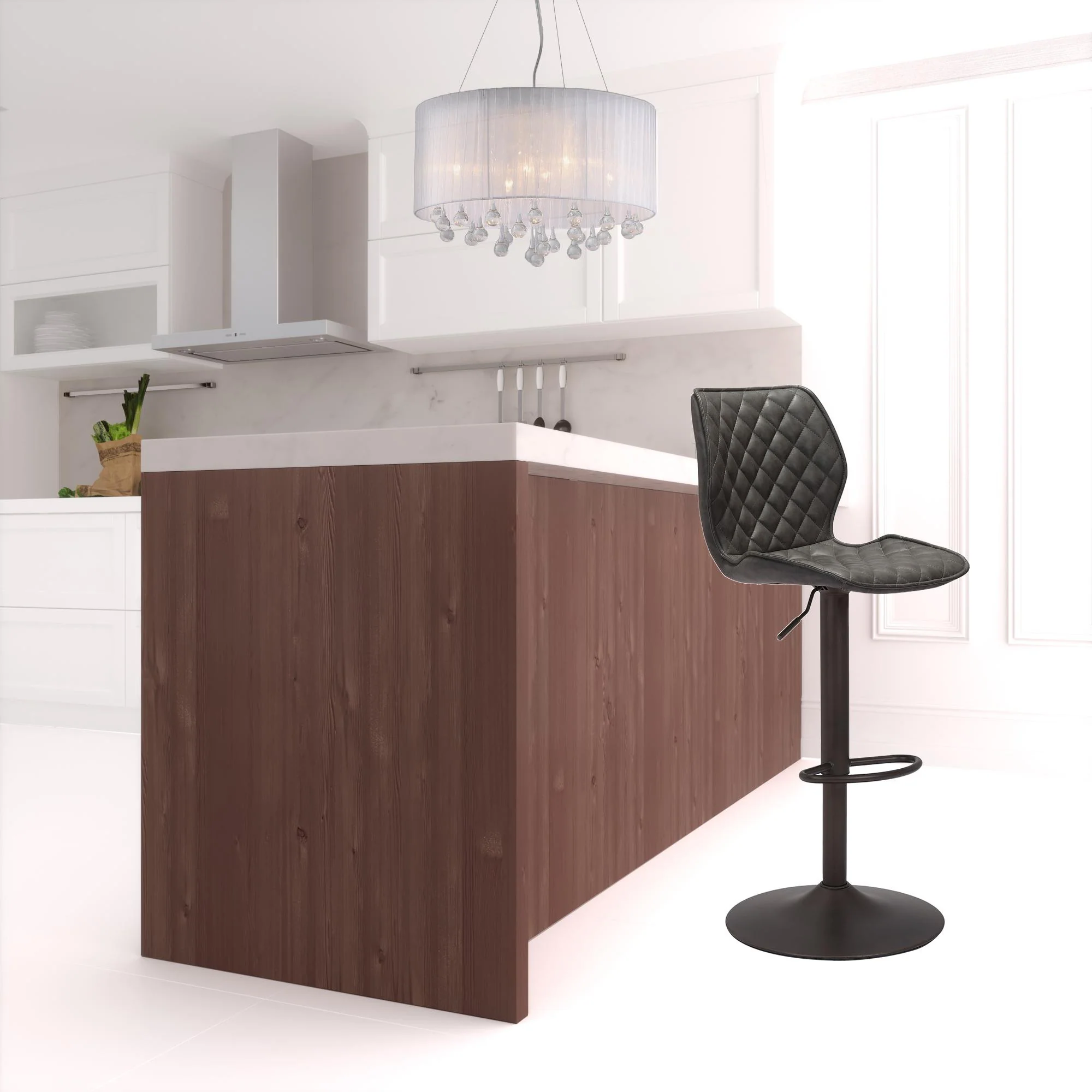 45" Gray And Black Steel Swivel Low Back Counter Height Bar Chair With Footrest By Homeroots - Image 6