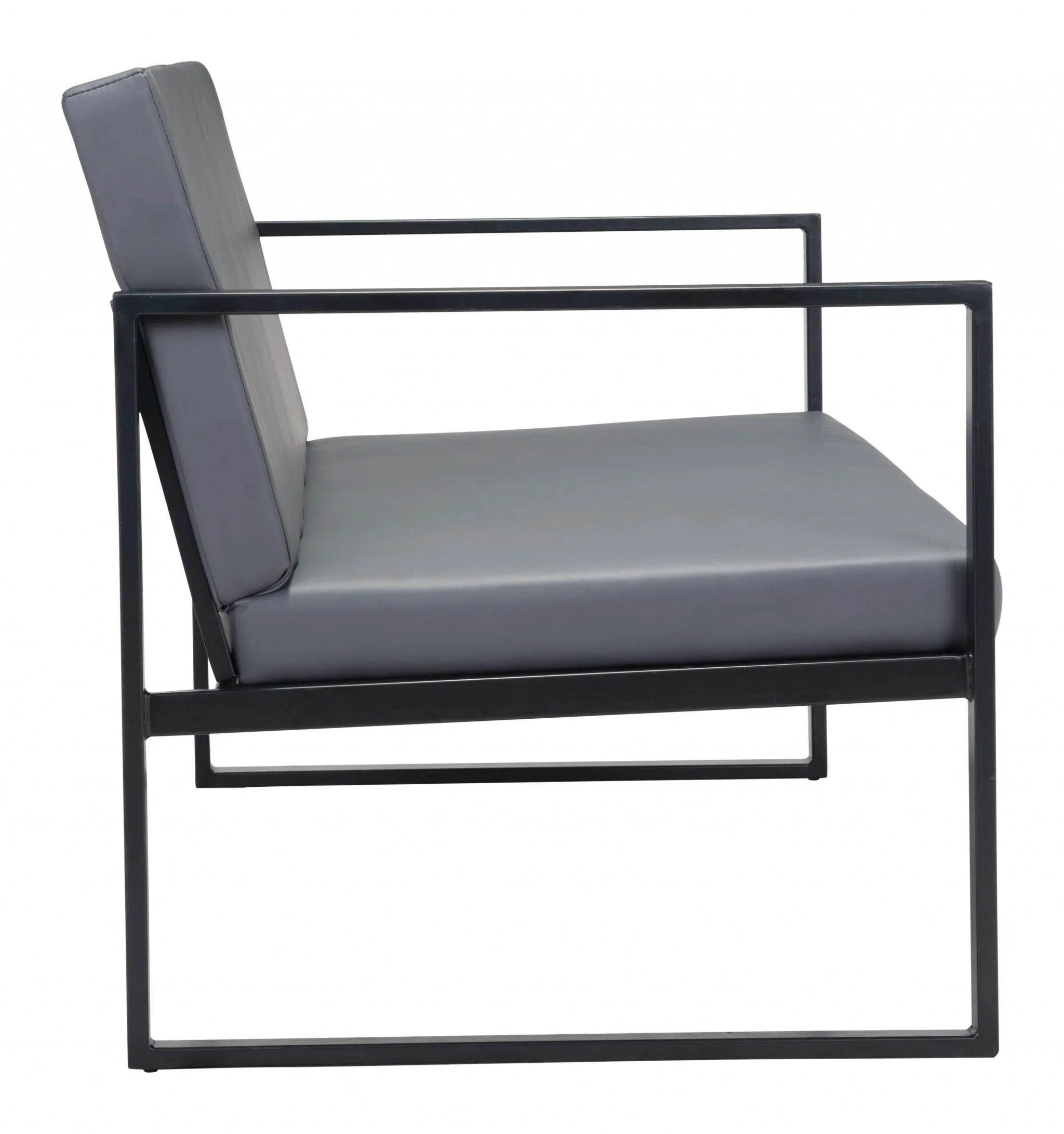 45" Gray Faux Leather And Black Metal Contemporary Sofa By Homeroots - Image 3