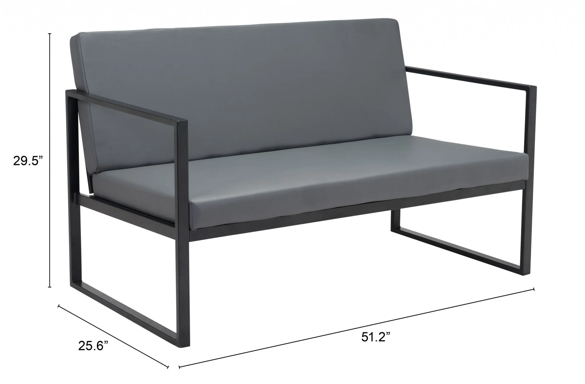 45" Gray Faux Leather And Black Metal Contemporary Sofa By Homeroots - Image 8