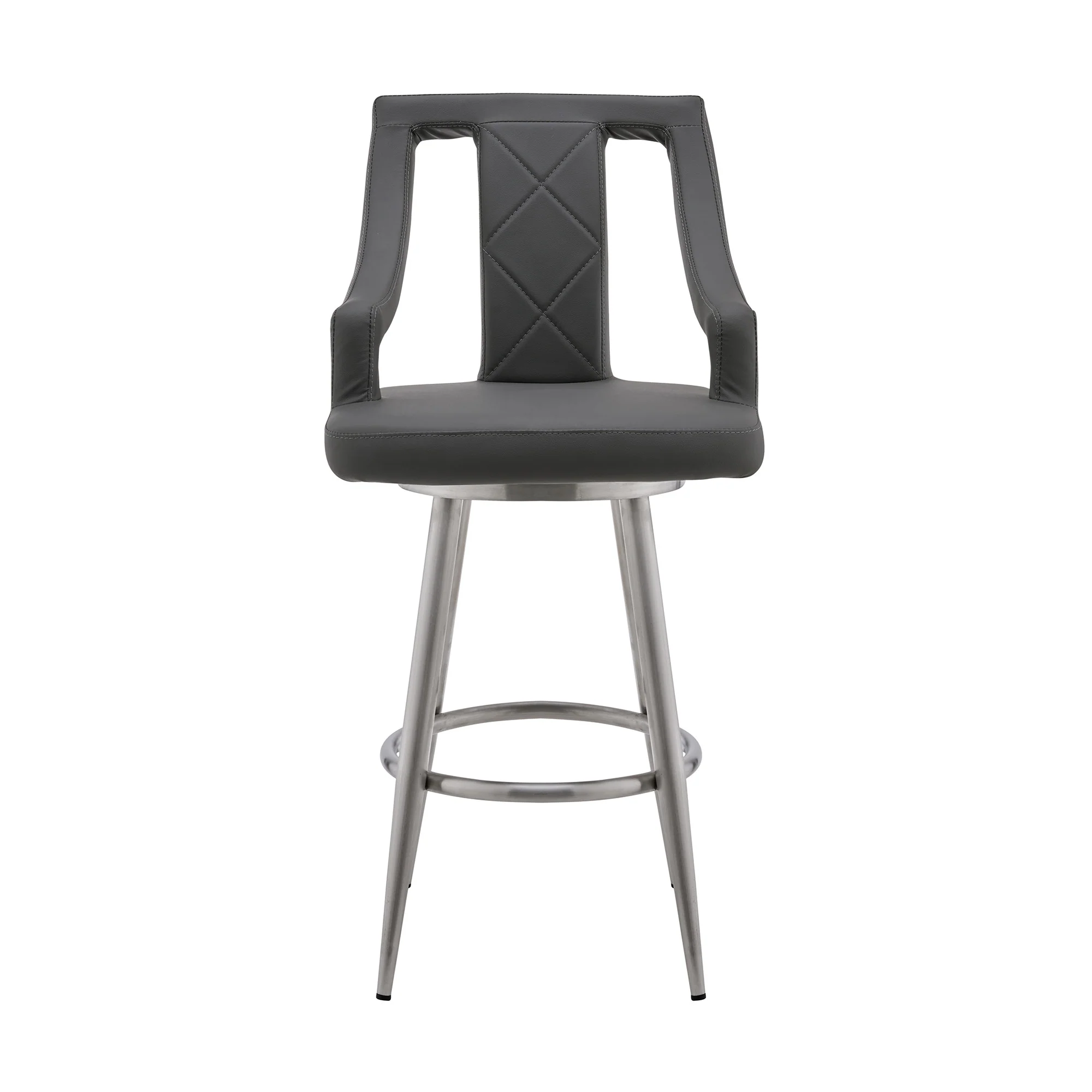45" Gray Faux Leather And Iron Swivel Bar Height Chair By Homeroots - Image 2