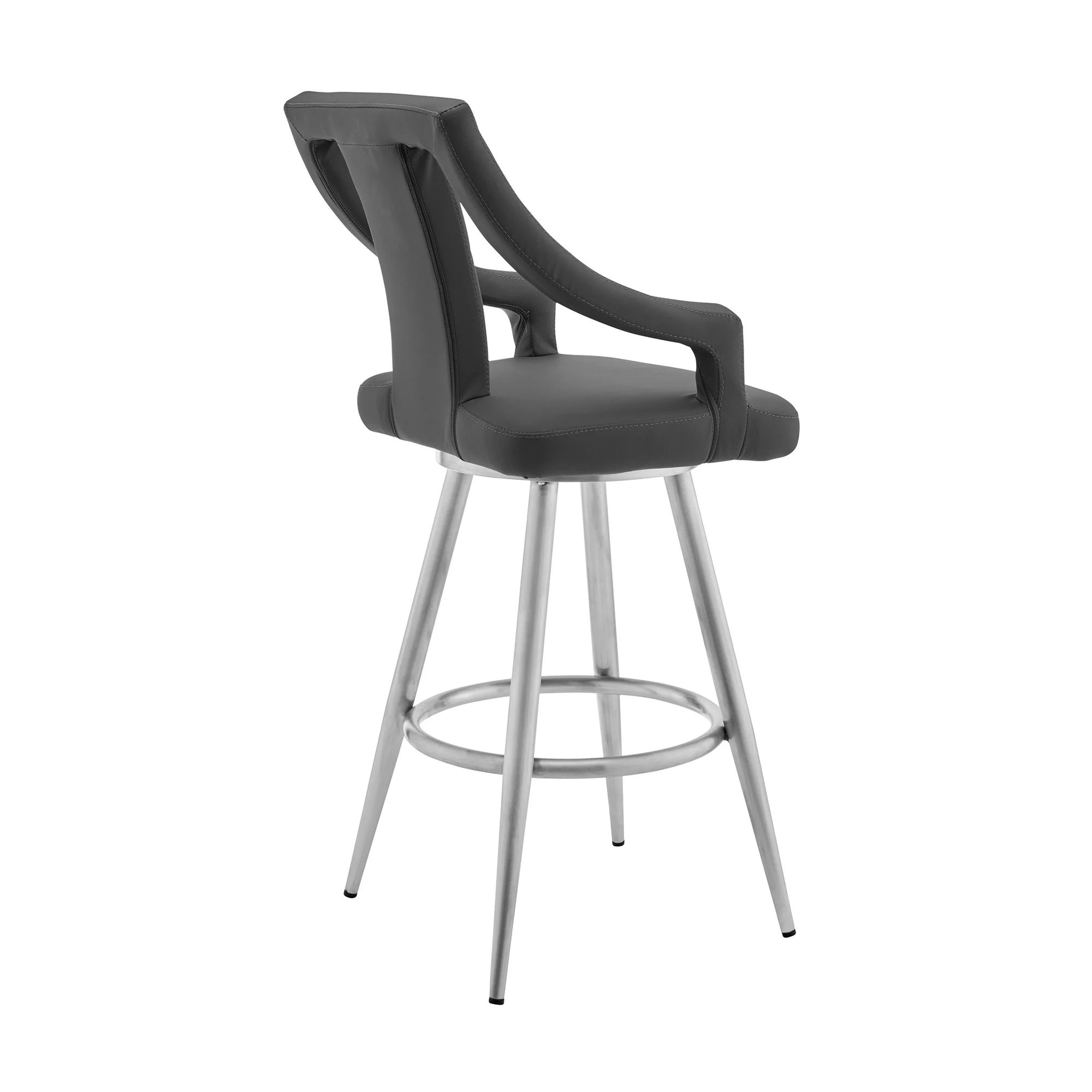 45" Gray Faux Leather And Iron Swivel Bar Height Chair By Homeroots - Image 3