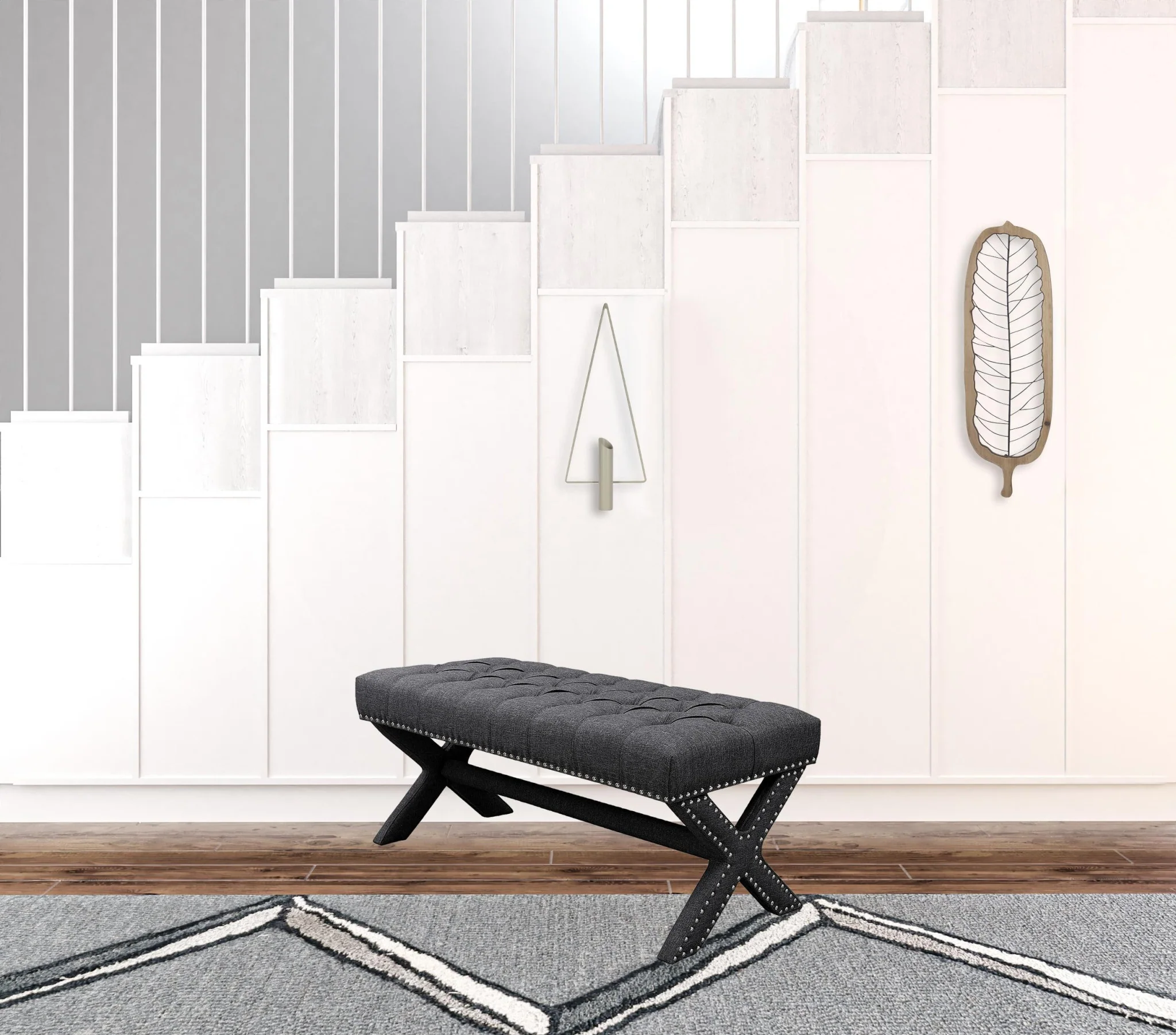45" Gray Upholstered Linen Bench By Homeroots - Image 5