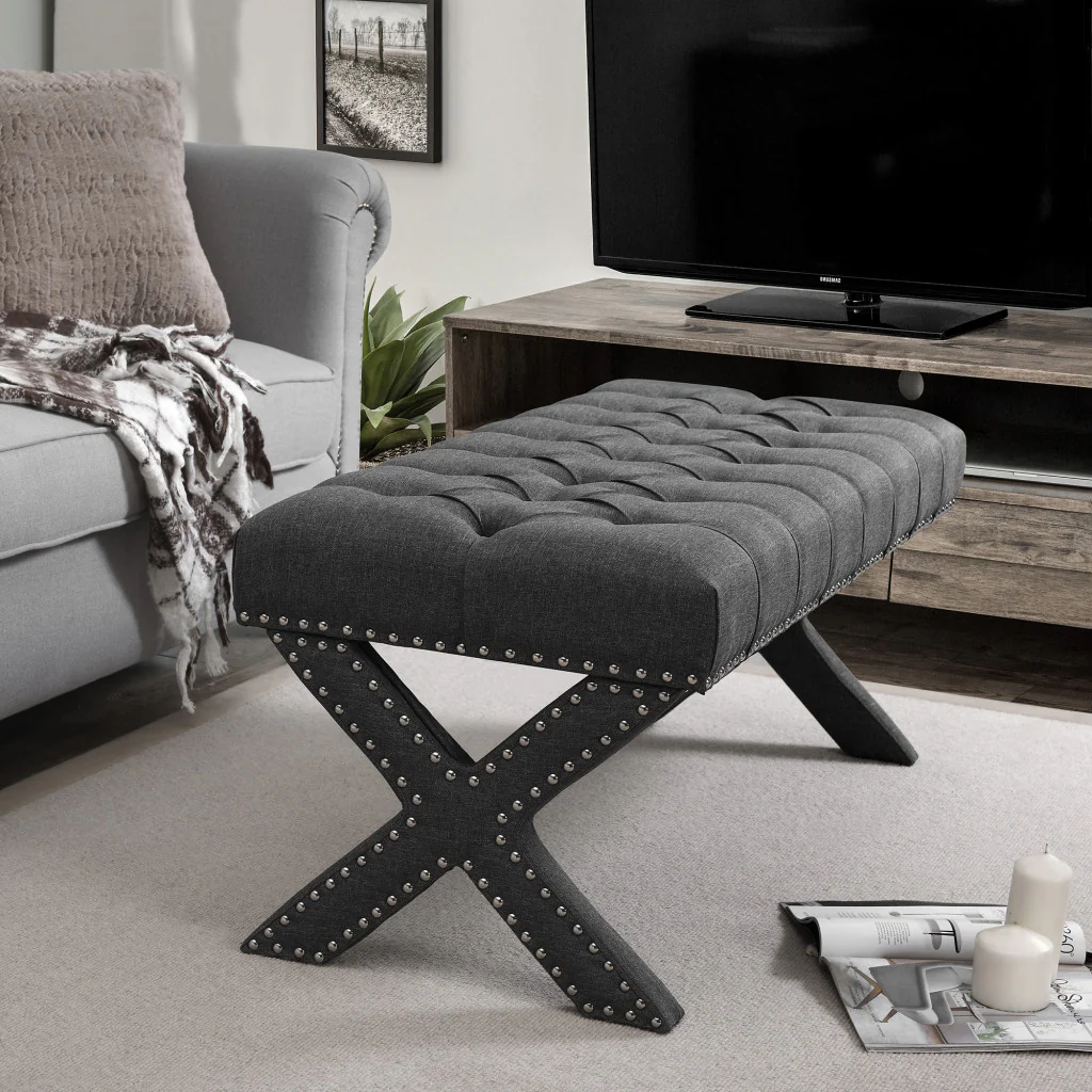45" Gray Upholstered Linen Bench By Homeroots - Image 6