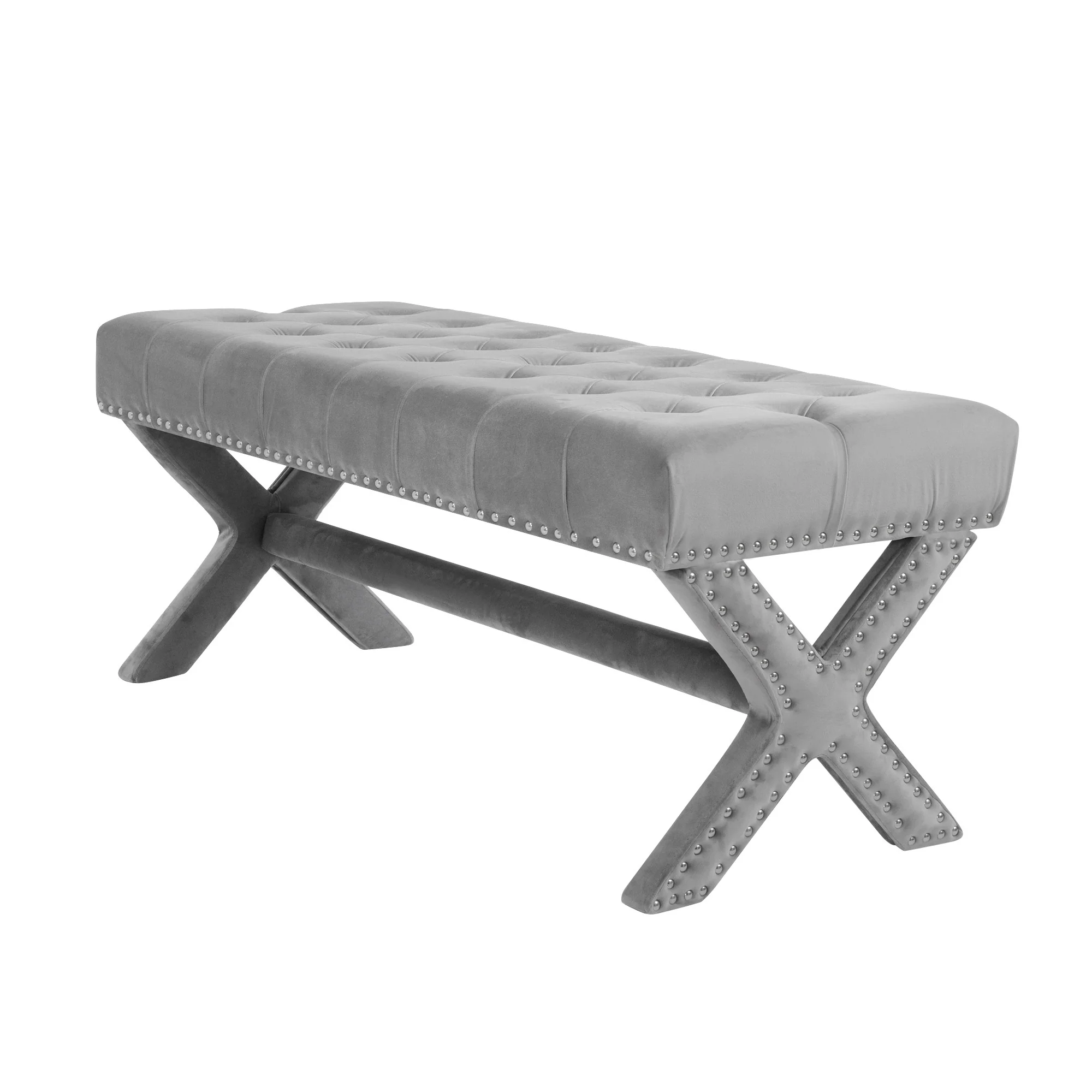 45" Gray Upholstered Velvet Bench By Homeroots - Image 2
