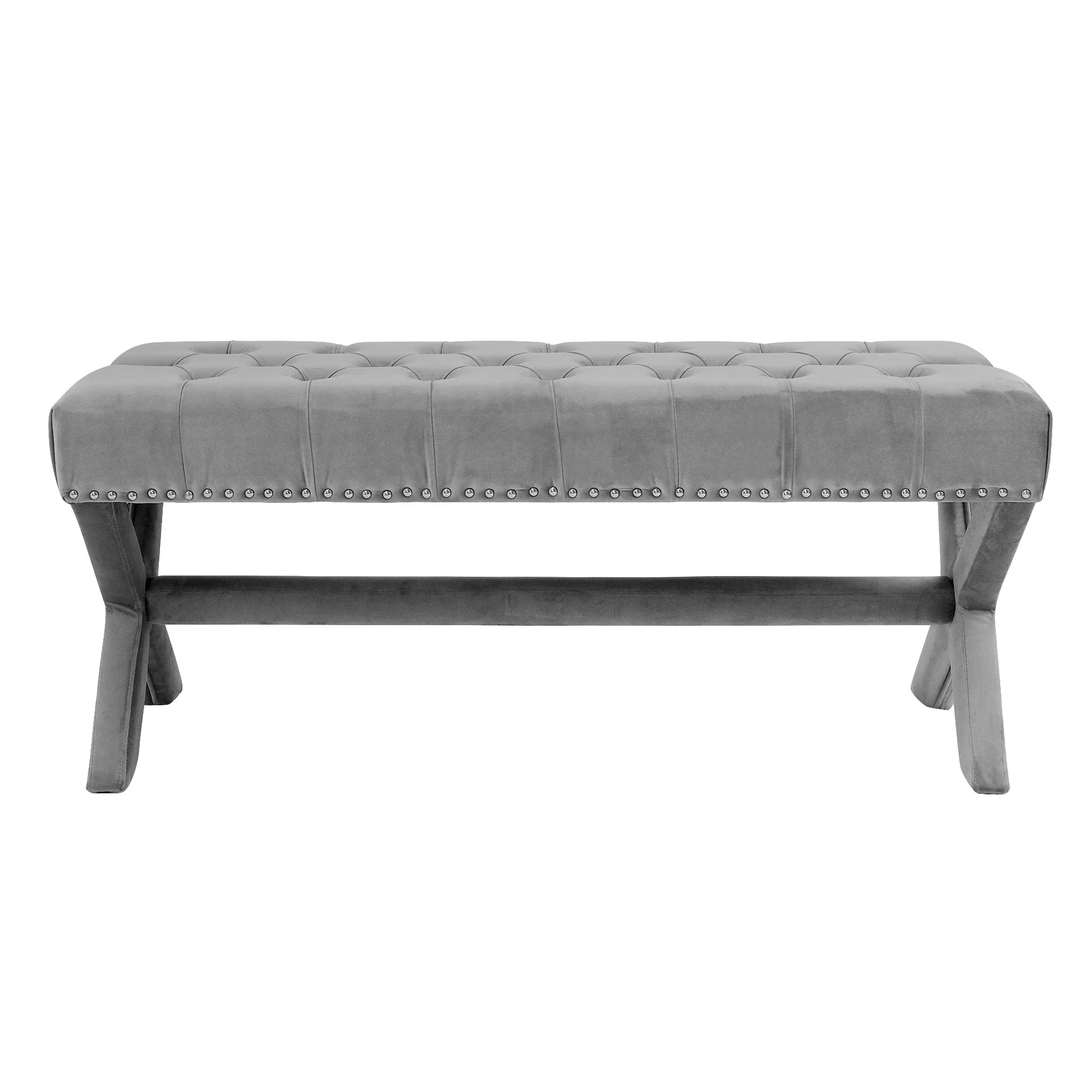 45" Gray Upholstered Velvet Bench By Homeroots - Image 3