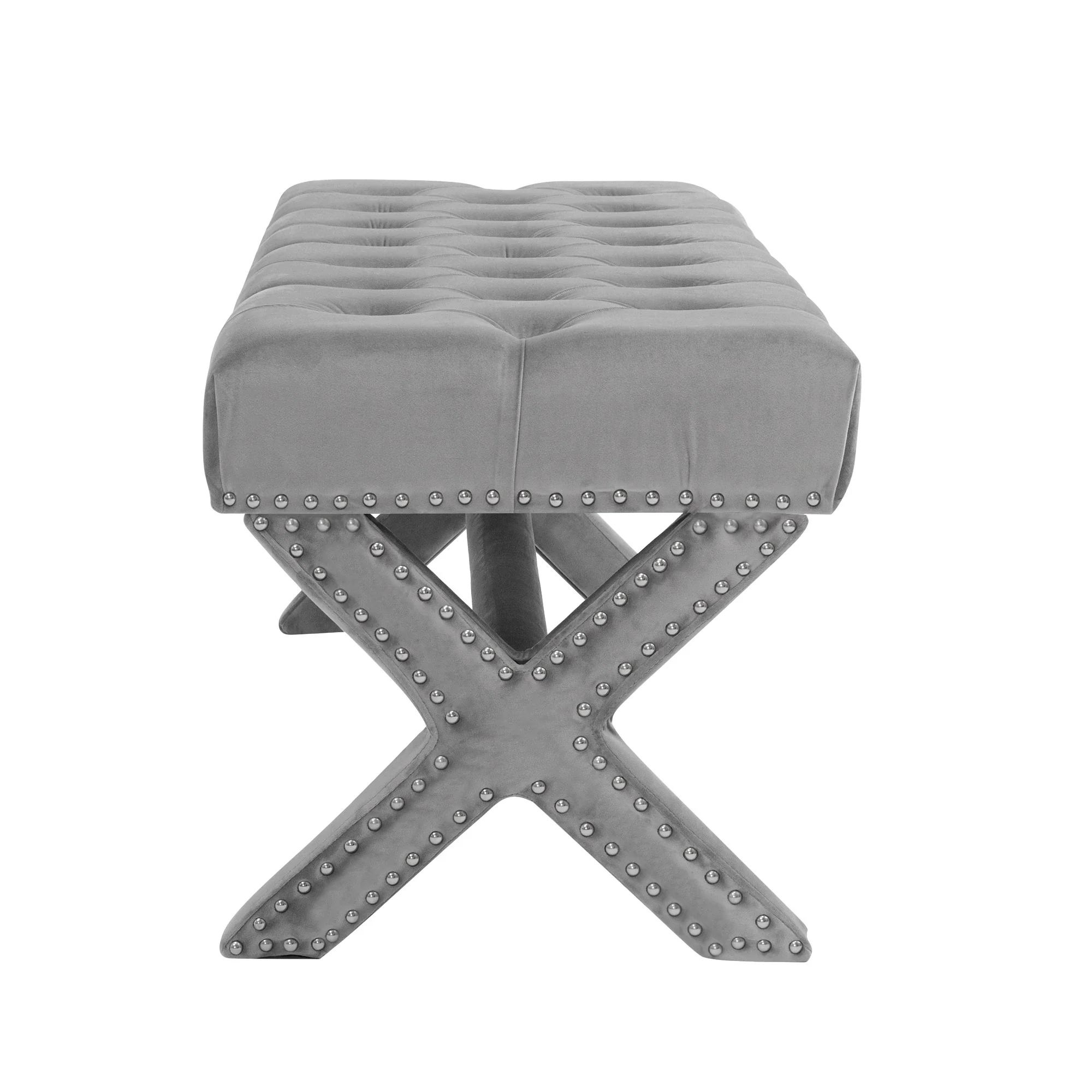 45" Gray Upholstered Velvet Bench By Homeroots - Image 4