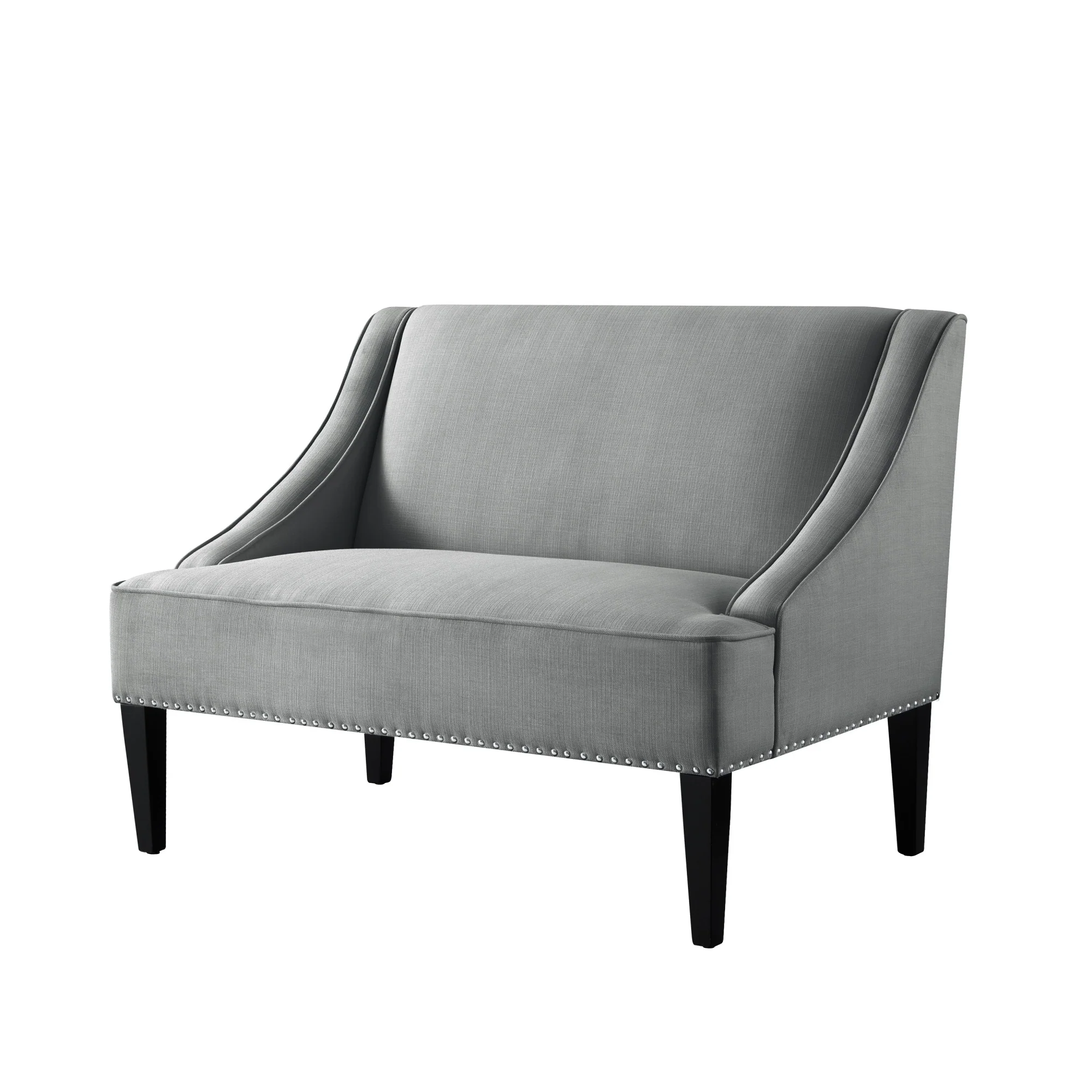 45" Light Gray And Black Upholstered Linen Bench By Homeroots - Image 2