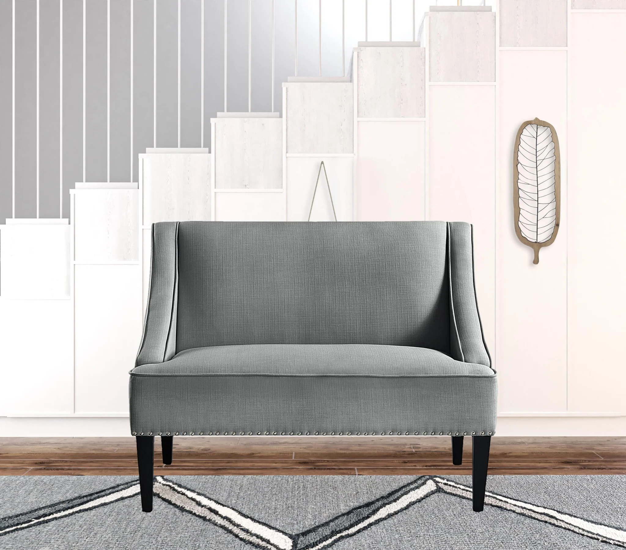 45" Light Gray And Black Upholstered Linen Bench By Homeroots - Image 5