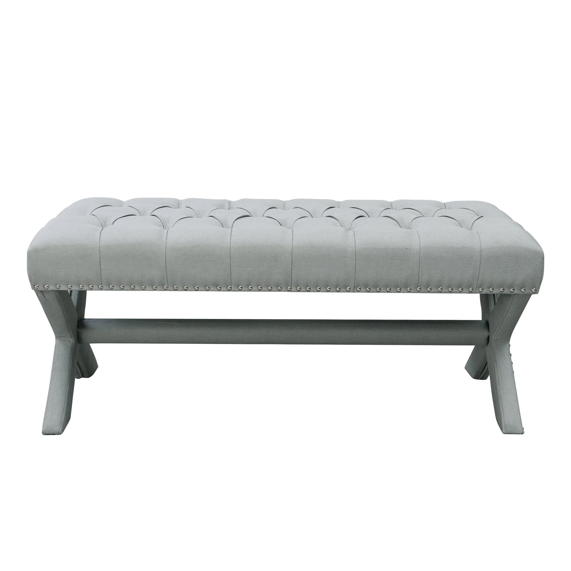 45" Light Gray Upholstered Linen Bench By Homeroots - Image 2