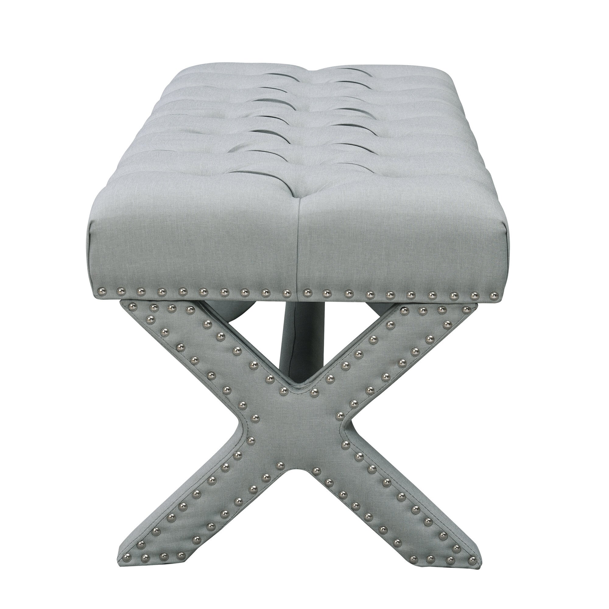 45" Light Gray Upholstered Linen Bench By Homeroots - Image 3