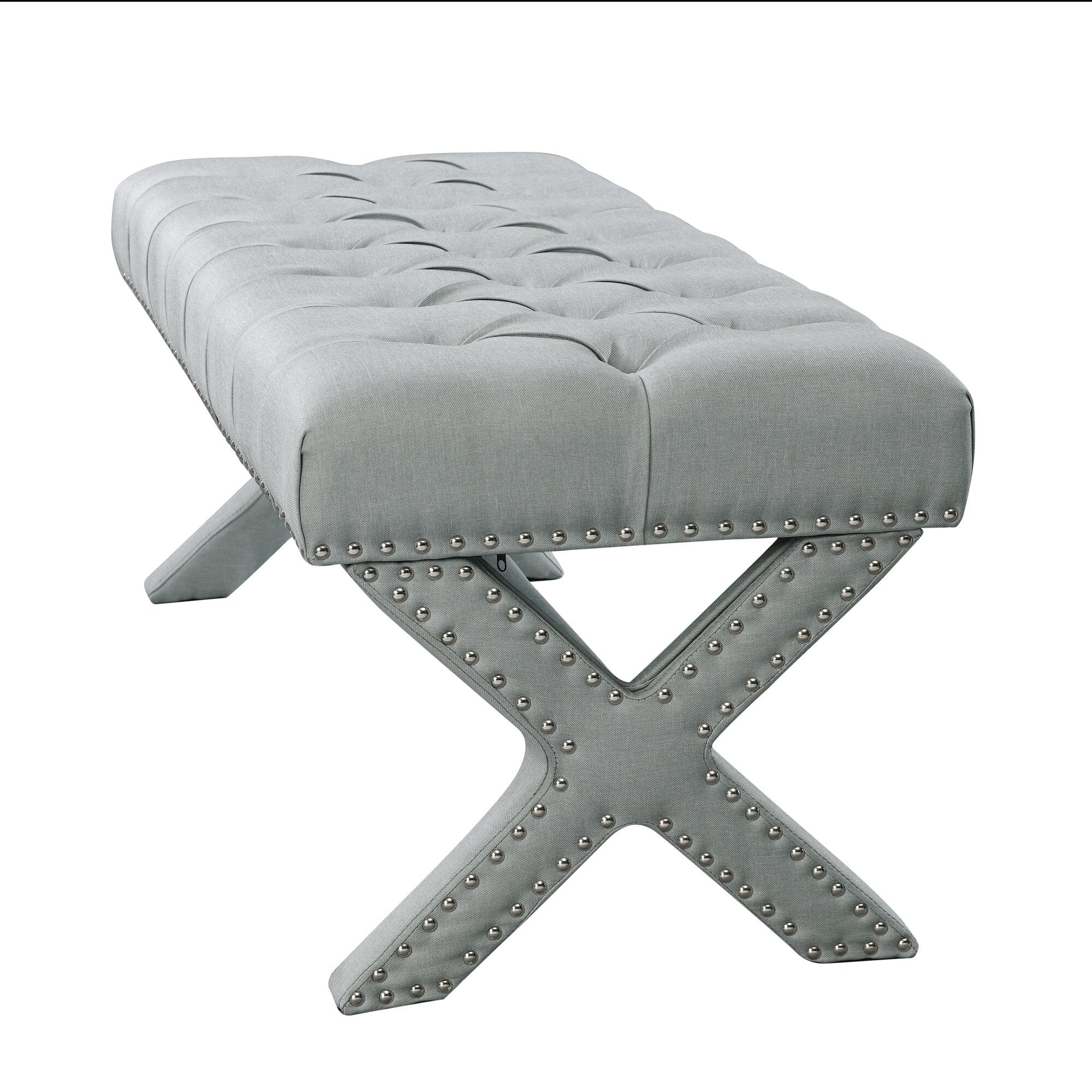 45" Light Gray Upholstered Linen Bench By Homeroots - Image 4
