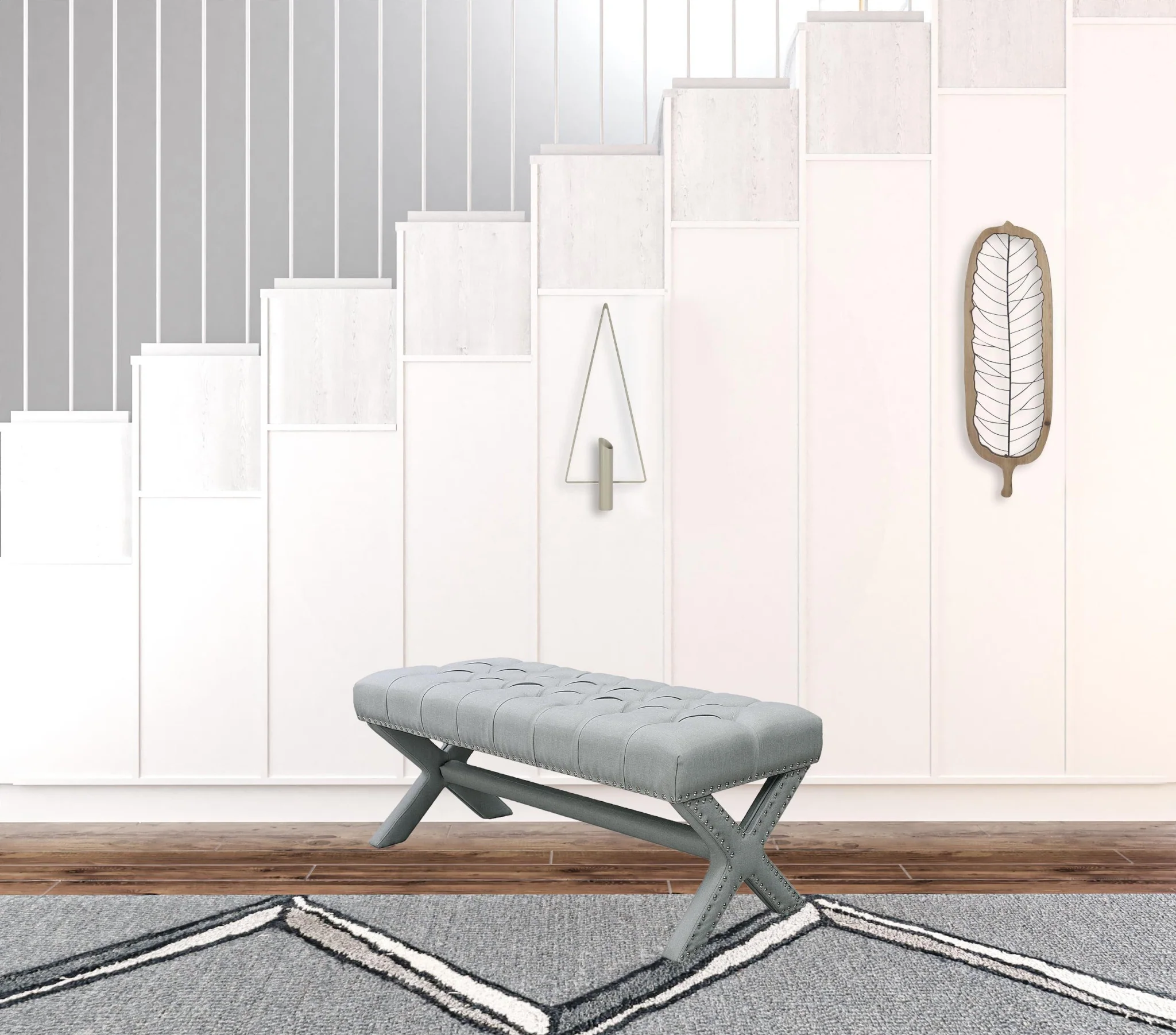 45" Light Gray Upholstered Linen Bench By Homeroots - Image 5