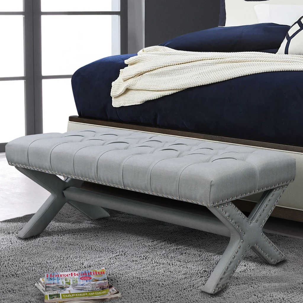 45" Light Gray Upholstered Linen Bench By Homeroots - Image 6
