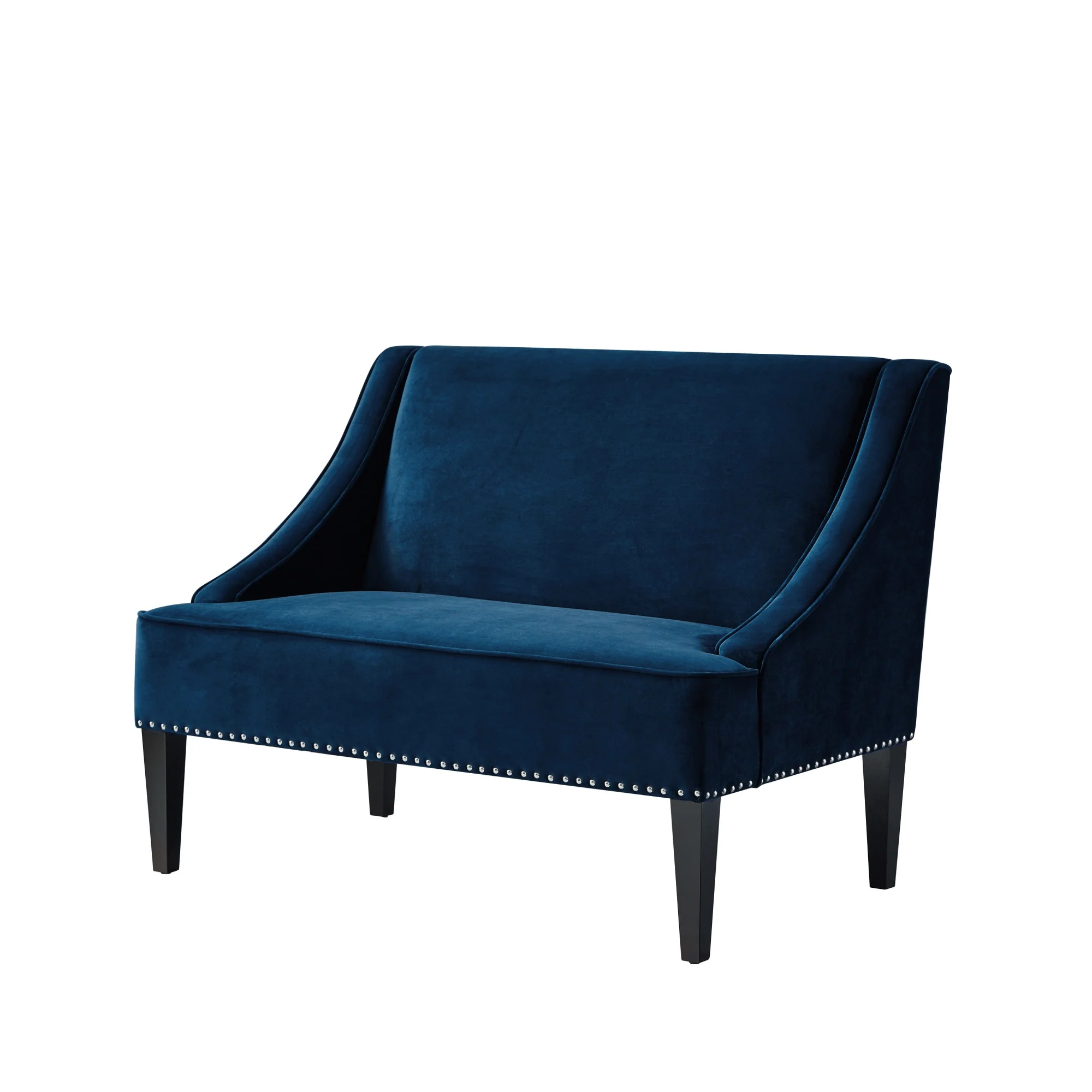 45" Navy Blue And Brown Upholstered Velvet Bench By Homeroots - Image 2